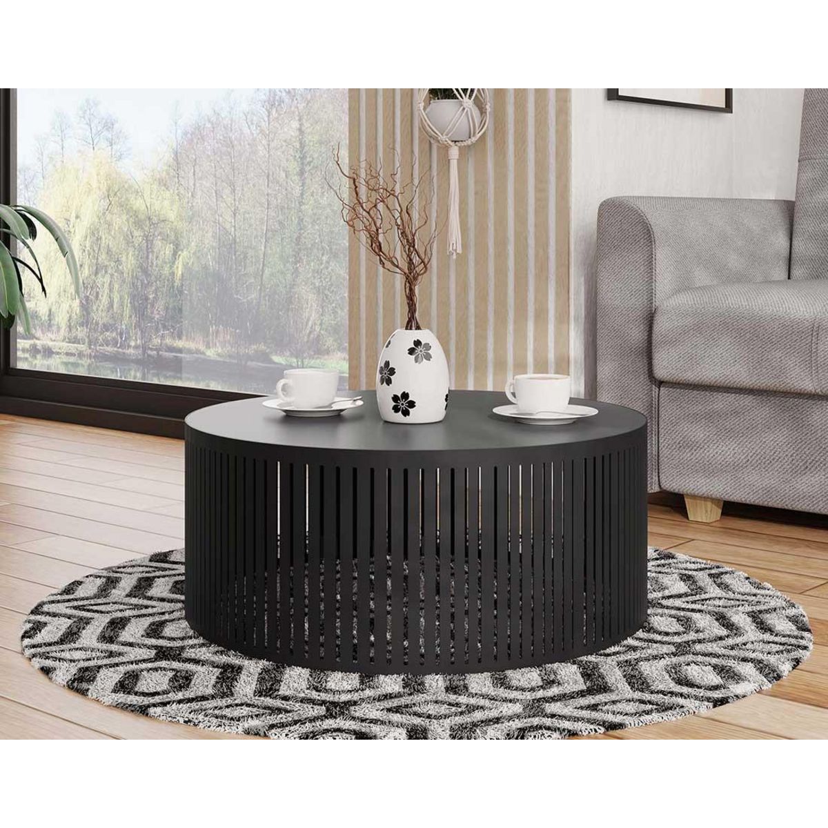 BEST MOBILIER Sally - table basse ronde - noir - 59 cm