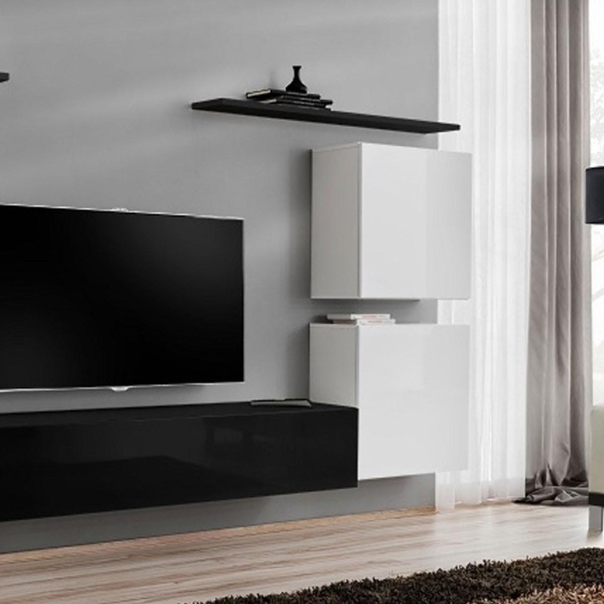 Voir la diapositive 3 : Paris Prix Meuble tv mural design  switch iv  320cm blanc & noir