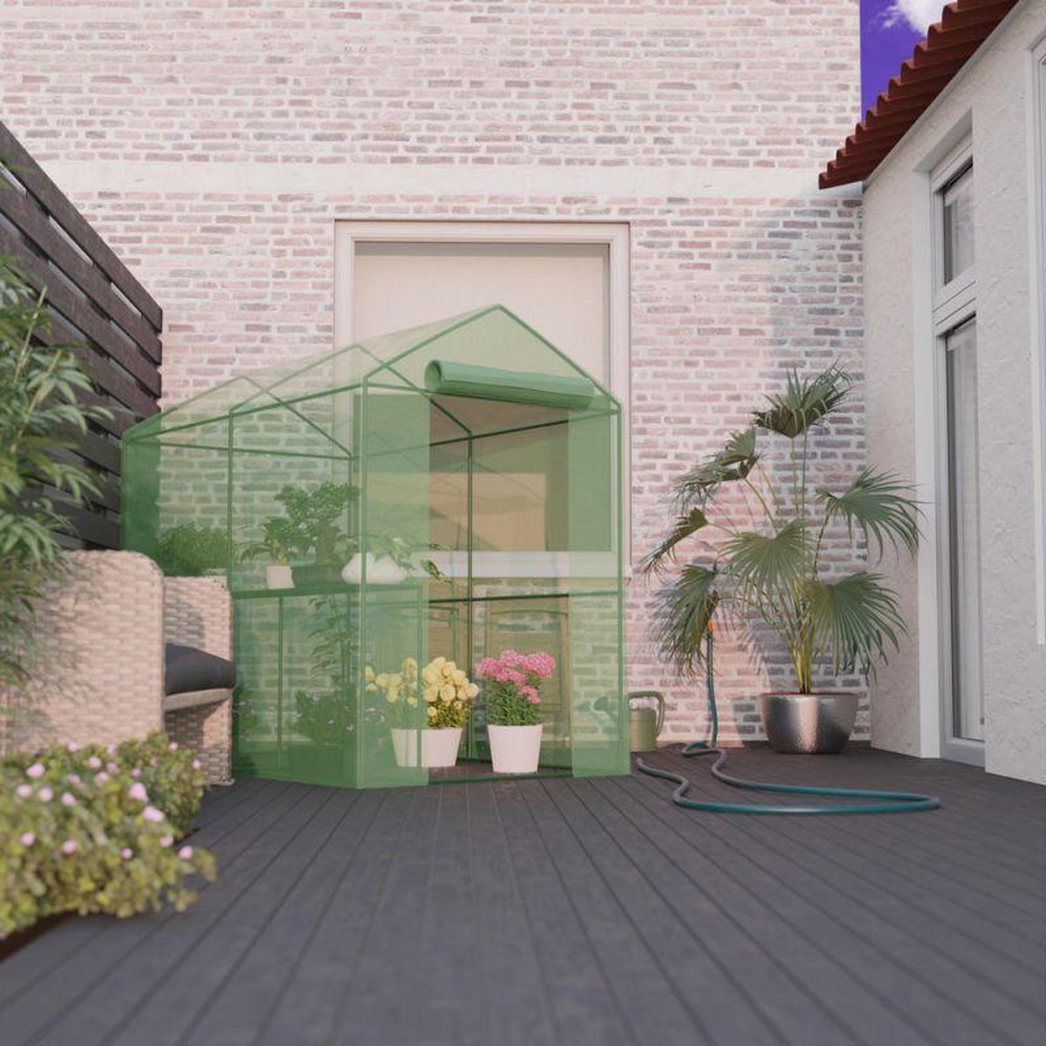 Voir la diapositive 2 : EUROSPEN Serre de Jardin 2m² - bâche armée - avec étagères et porte zipée