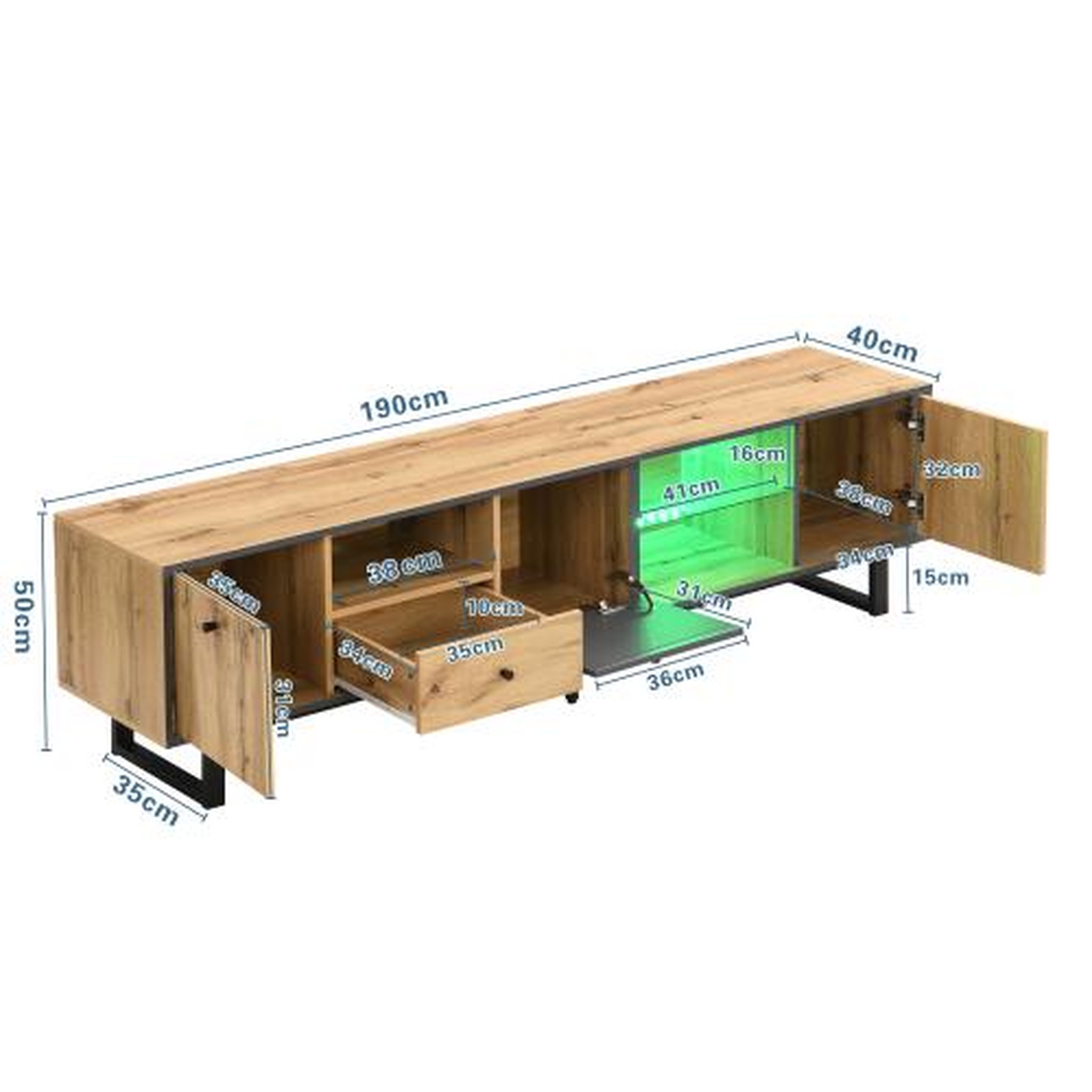 Voir la diapositive 3 : MERAX Meuble tv naturel 190 cm led panneau de particules