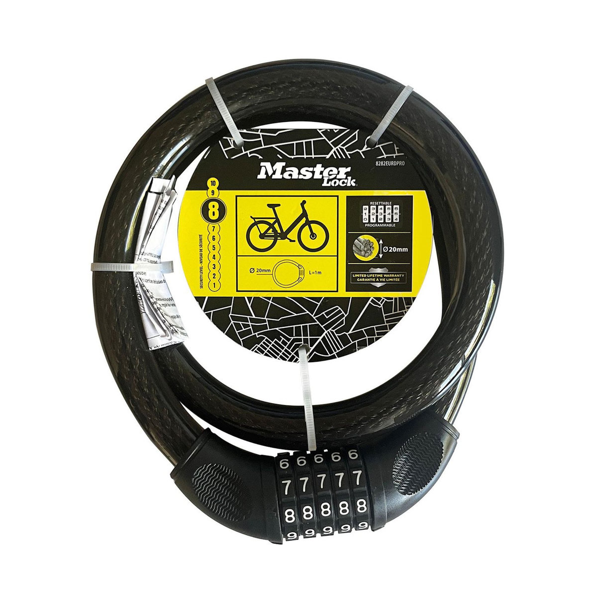 Master lock Antivol à câble pour vélo avec serrure à combinaison, câble de 1 m, noir