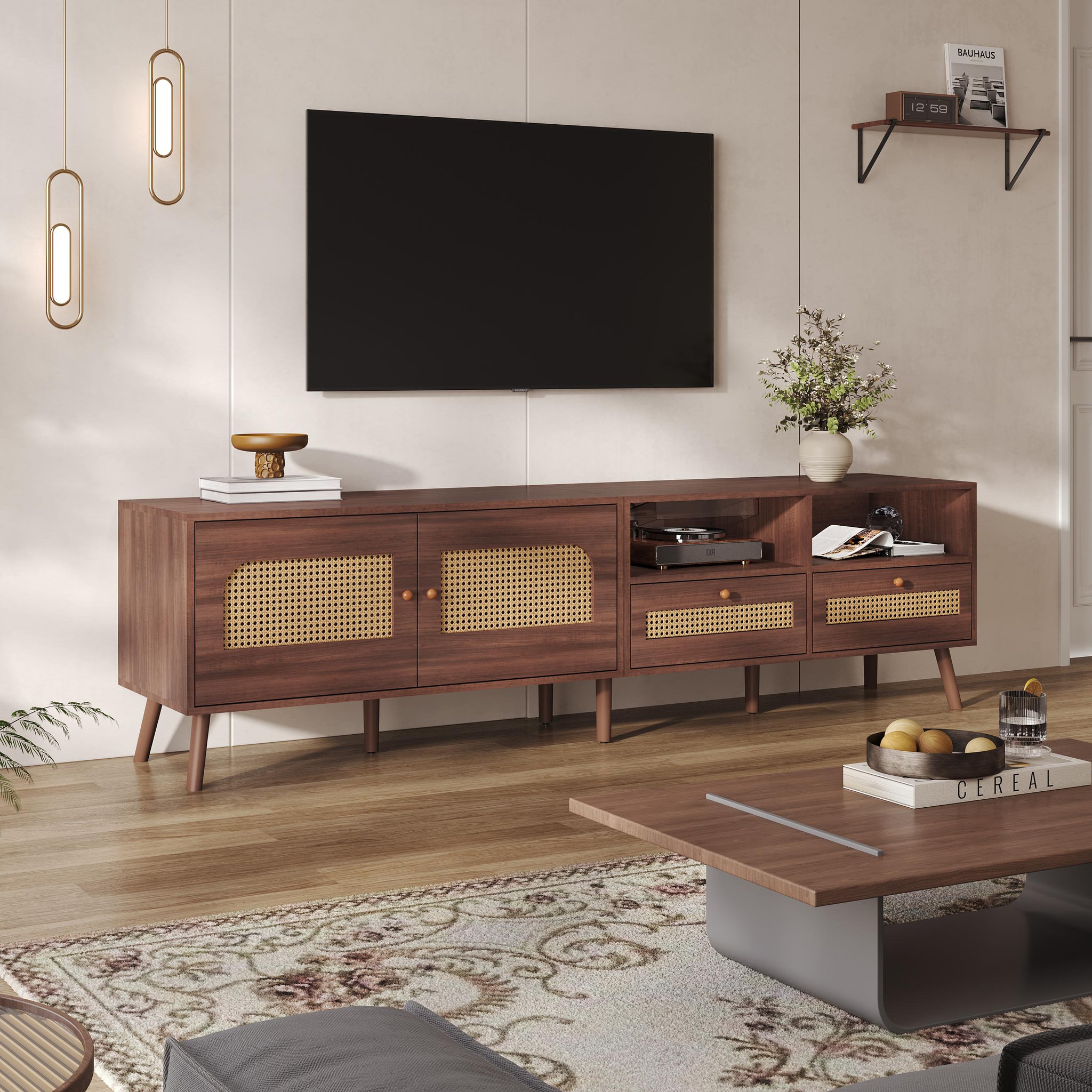 Voir la diapositive 4 : MERAX Meuble tv marron 200cm panneau de particules