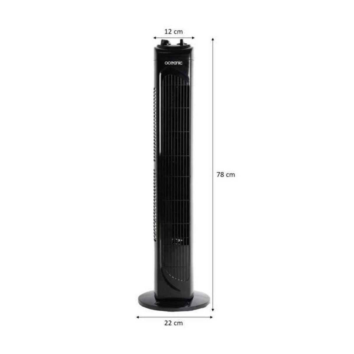 OCEANIC Ventilateur colonne OCEANIC - 45W - Hauteur 78 cm - 3 vitesses - Oscillant - Minuterie - Noir