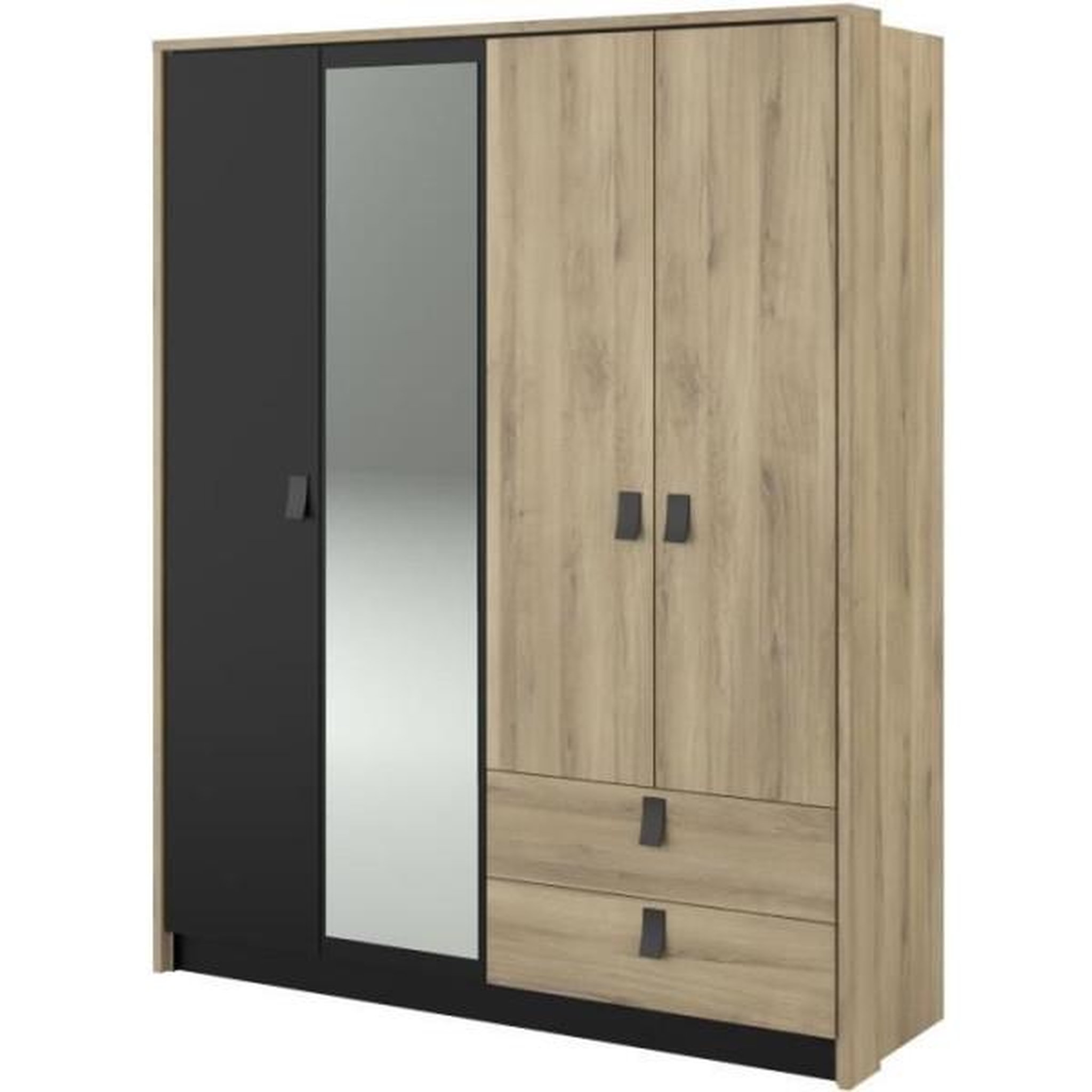 Voir la diapositive 4 : PARISOT Armoire - Chene / Noir - 4 portes 2 tiroirs - 162 x 52,1 x 199,2 cm - PARISOT
