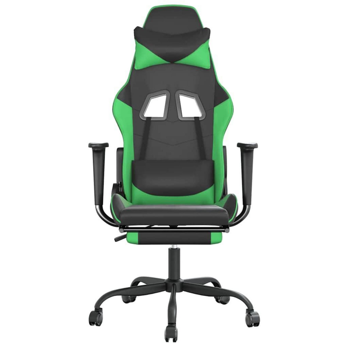 VIDAXL Chaise de jeu de massage et repose-pied Noir et vert Similicuir