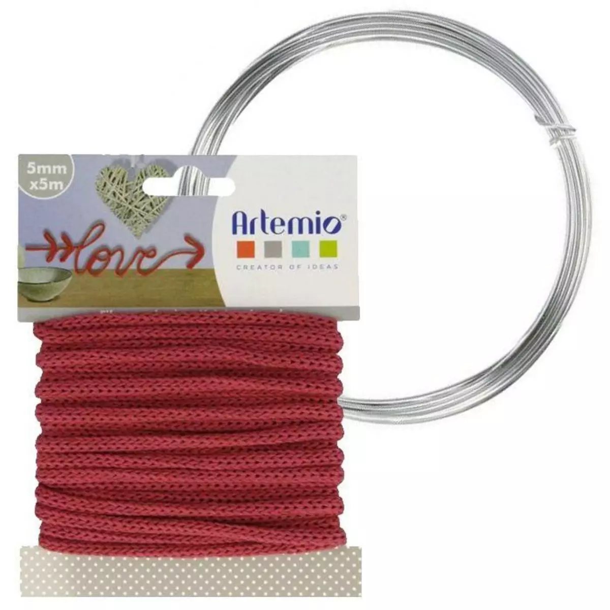 Artemio Fil à tricotin rouge 5 mm x 5 m + fil d'aluminium
