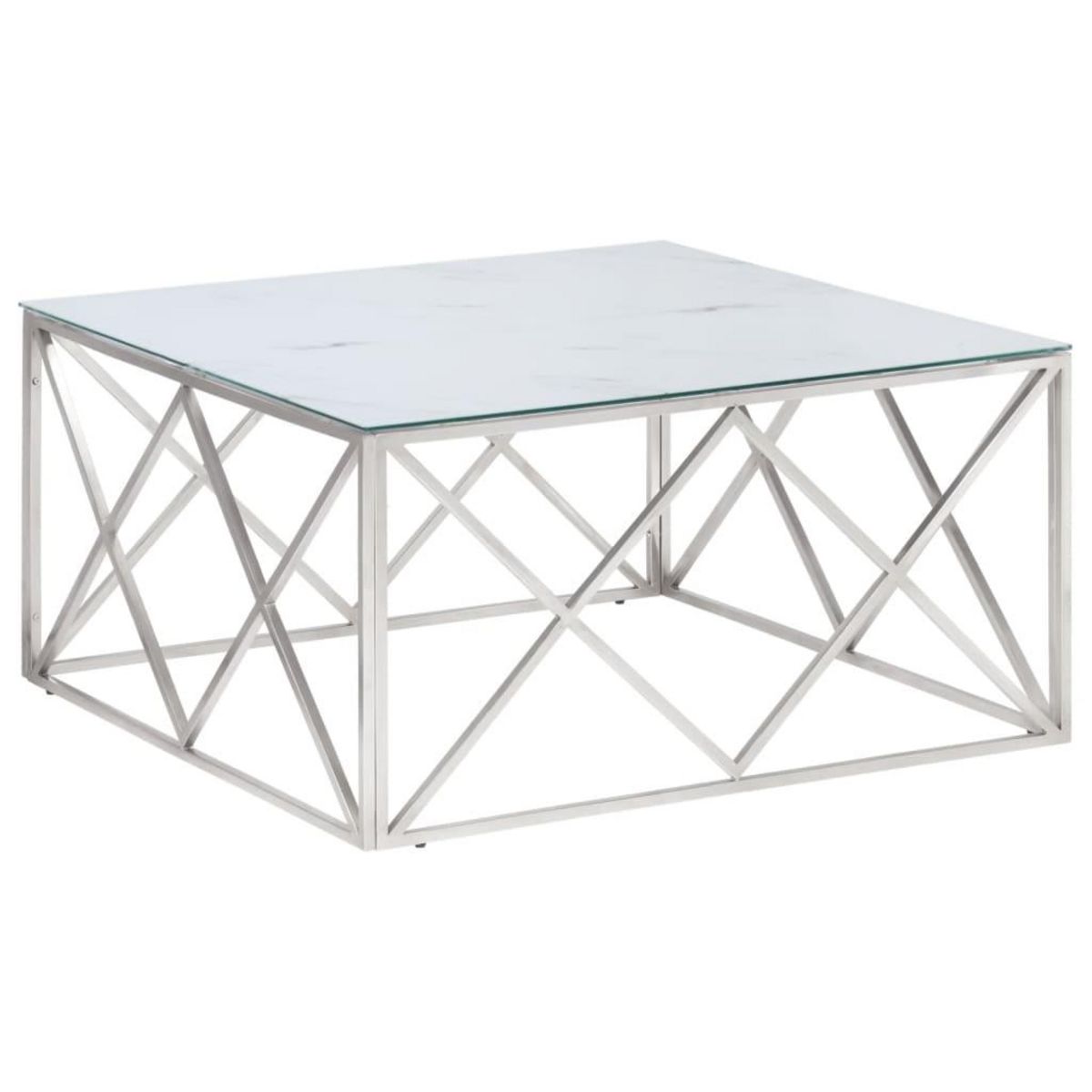 VIDAXL Table basse argente acier inoxydable et verre trempe