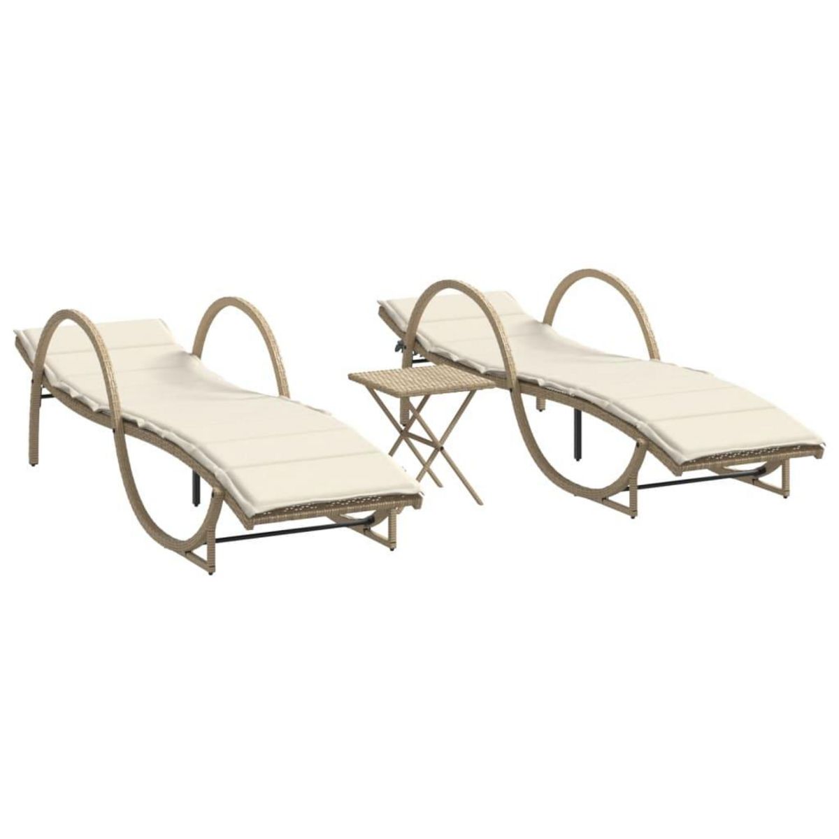 VIDAXL Chaises longues lot de 2 avec table beige resine tressee