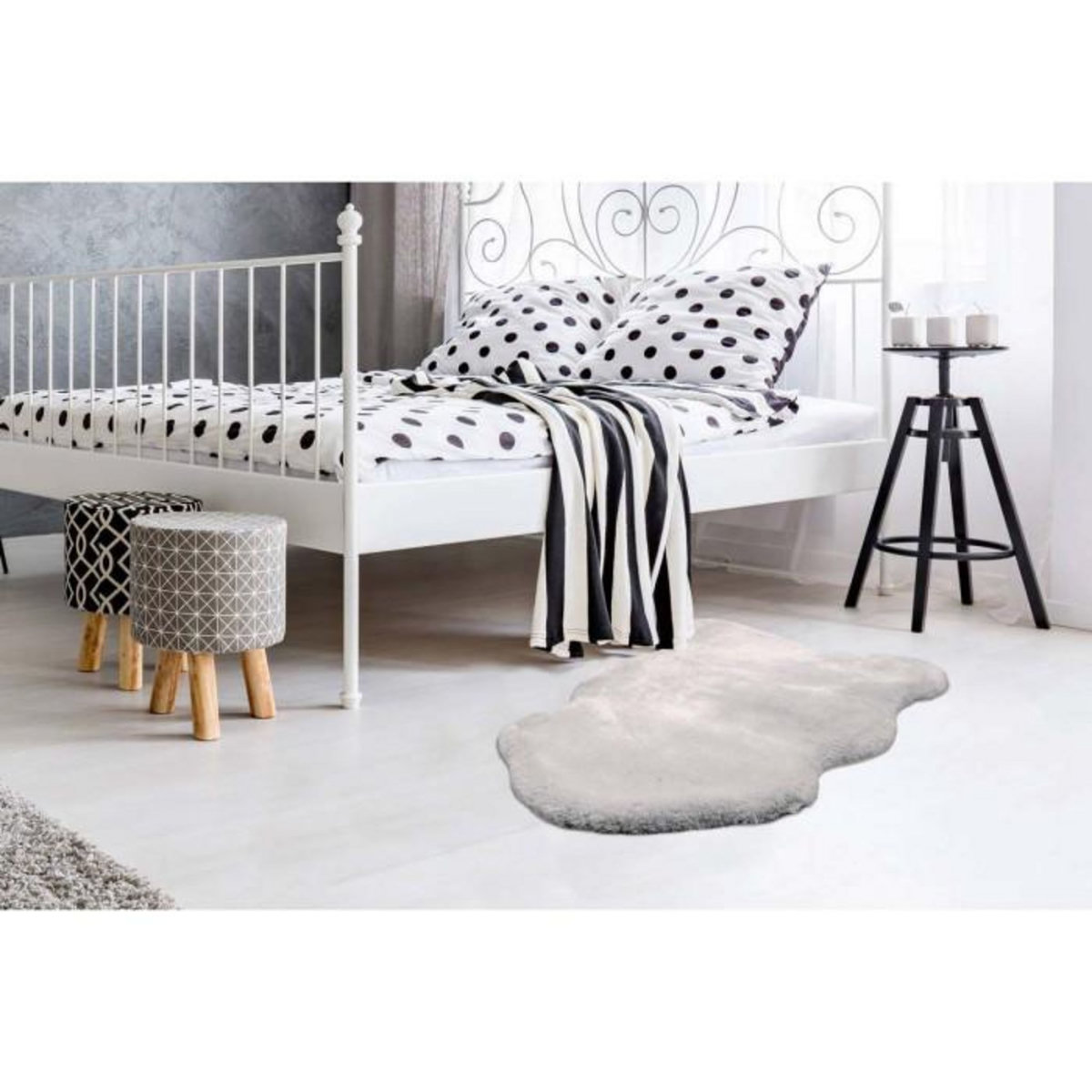 Paris Prix Tapis Uni Doux Poils Longs  Rabbit  60x90cm Argent