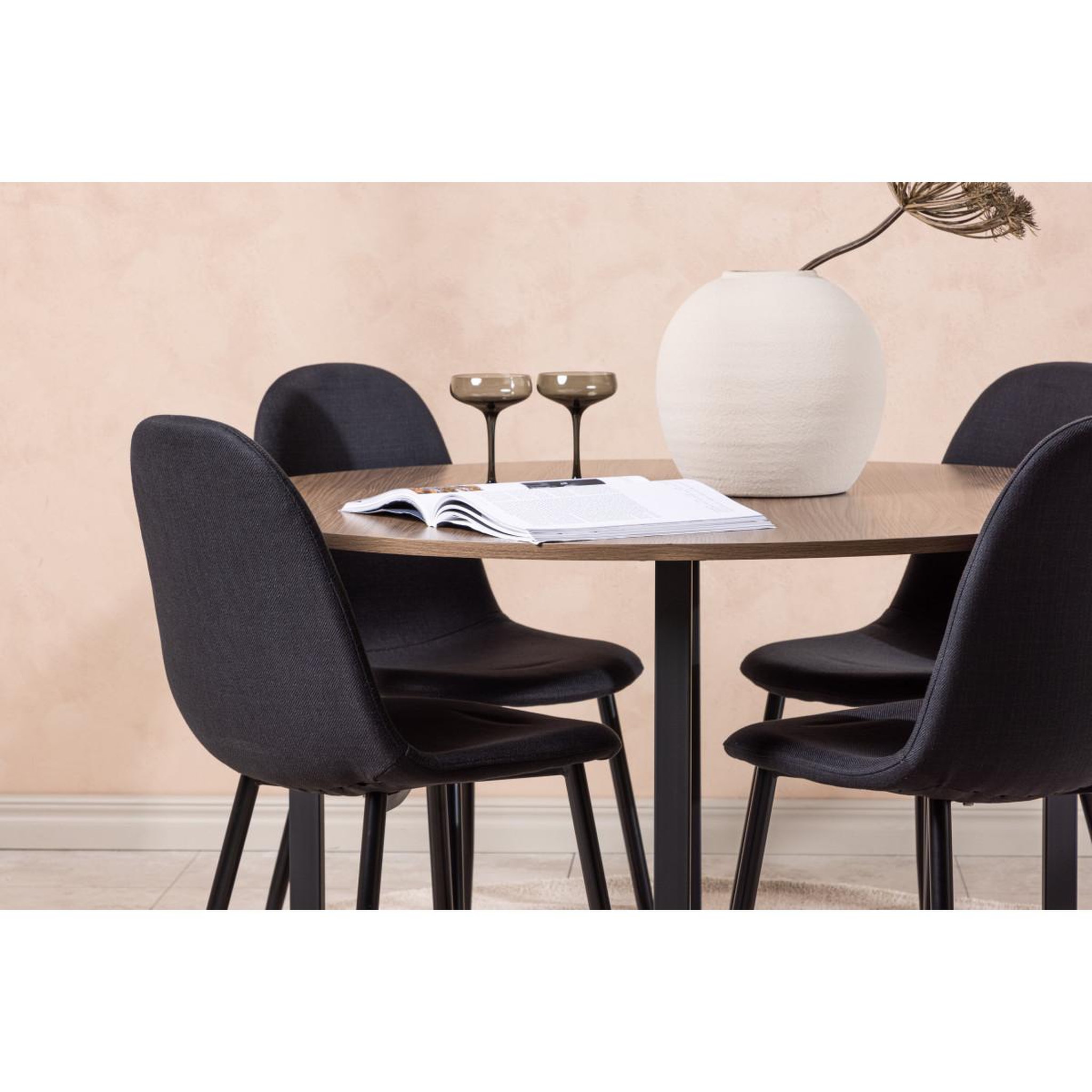 Voir la diapositive 4 : Paris Prix Ensemble table à manger ronde & 4 chaises  durango & polar  120cm noyer & noir