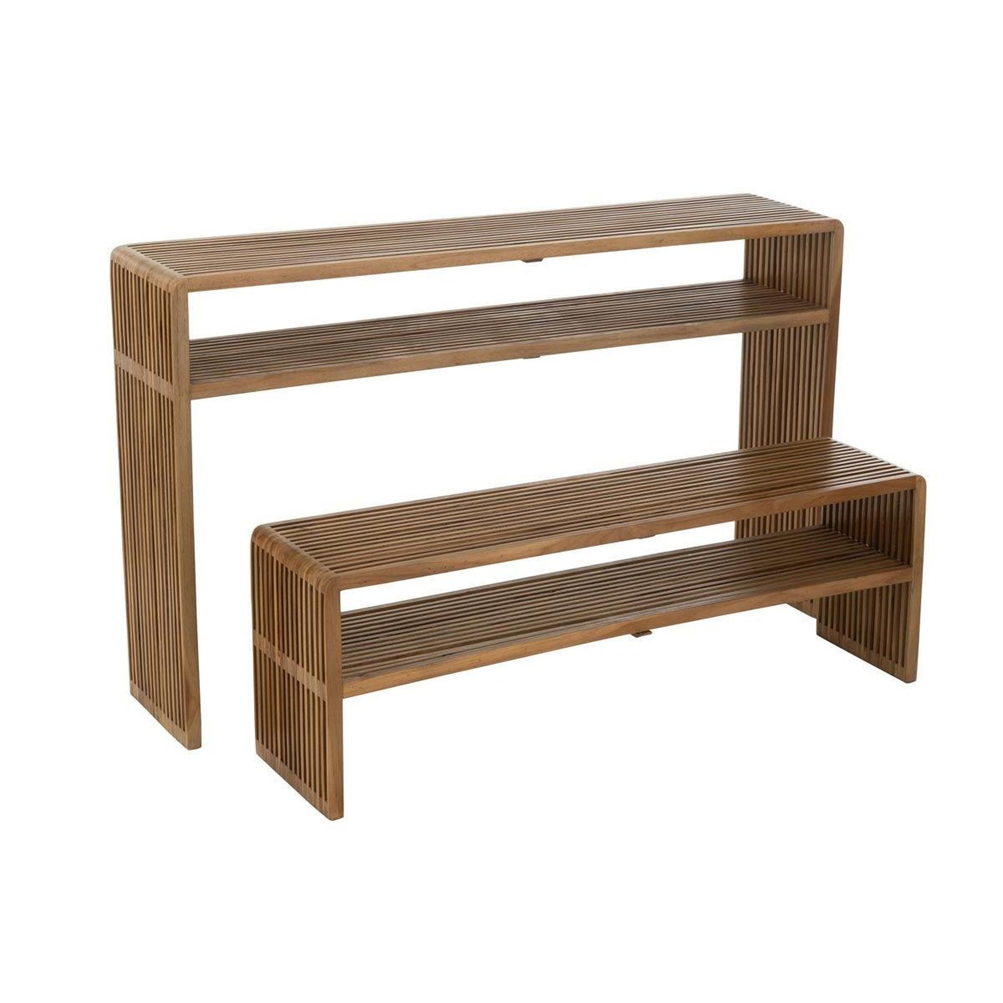 Voir la diapositive 3 : J-LINE Lot de 2 consoles en bois  teck  130cm naturel