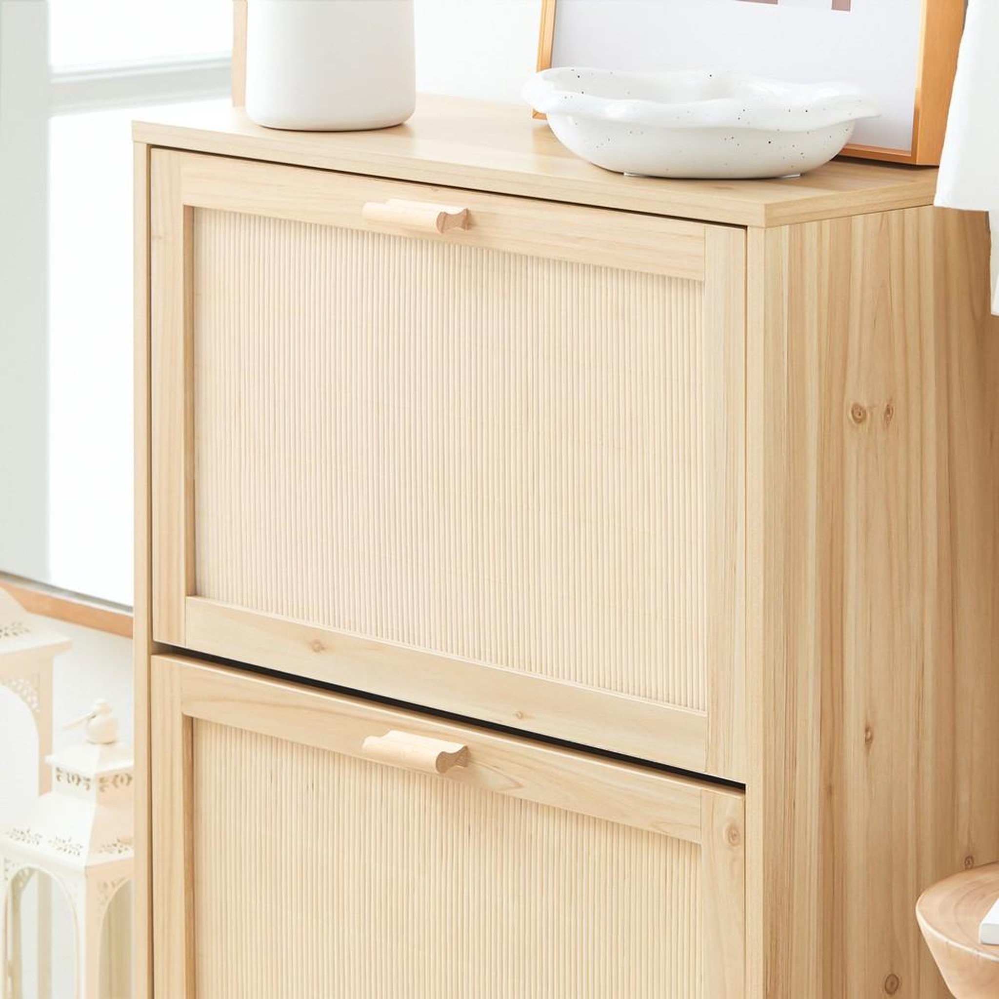 Voir la diapositive 4 : SOBUY SoBuy - Meuble À Chaussures 2 portes - Nature - 60x24x80cm - Nordique - FSR160-N
