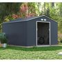 Voir la diapositive 4 : MARKET24 NEPTUNE Abri de jardin en métal 12,99 m² - 340 x 382 x 210 cm - Kit d'ancrage inclus, 2 portes coulissantes - Gris