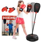 HOMCOM Punching ball enfant - sac de frappe enfant - hauteur réglable - base lestage, 2 gants inclus - rouge noir
