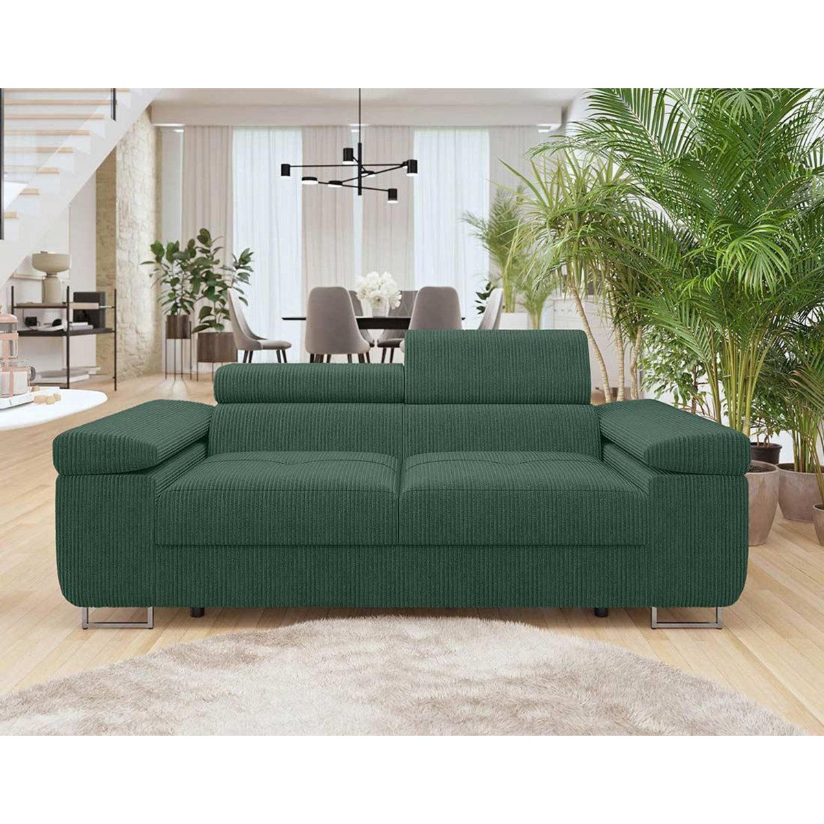 BEST MOBILIER Pablo - canapé droit 2 places avec têtières ajustables - en velours côtelé