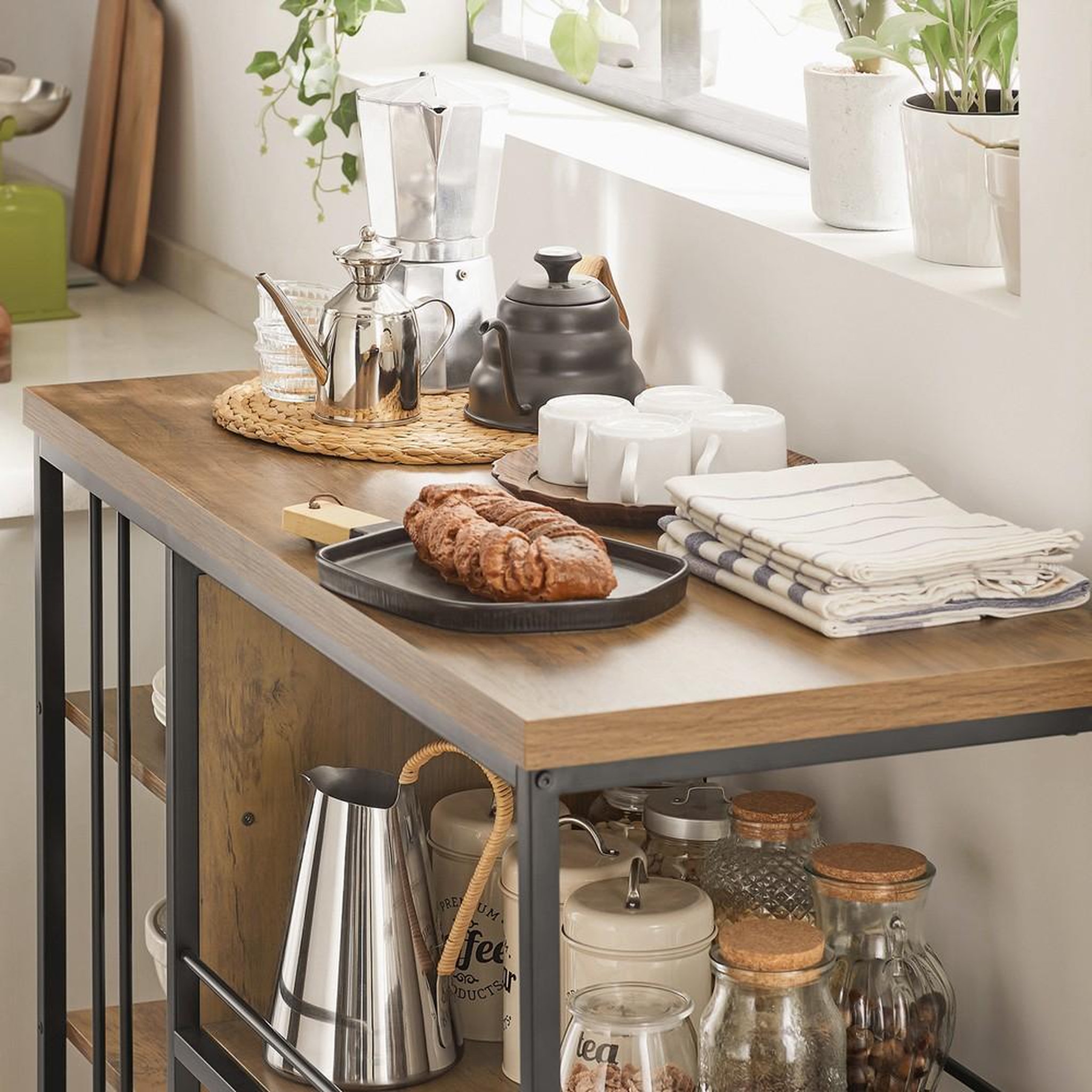 Voir la diapositive 4 : SOBUY Chariot de cuisine avec roulettes marron 108x45x92cm svw18-ii-f