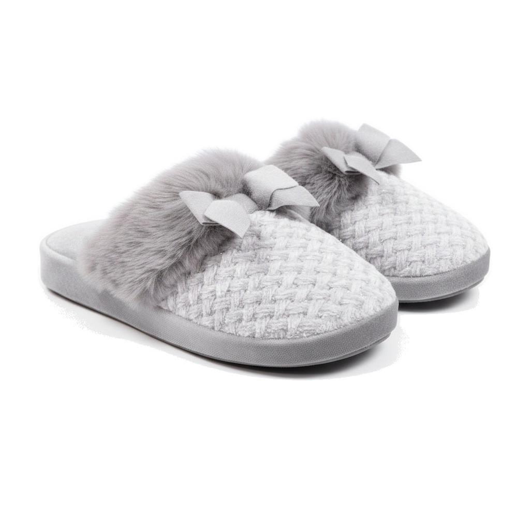 Voir la diapositive 3 : OZABI OZABI Mules Femme, Tricot Fil Lurex, Encolure Fausse Fourrure et Nœud