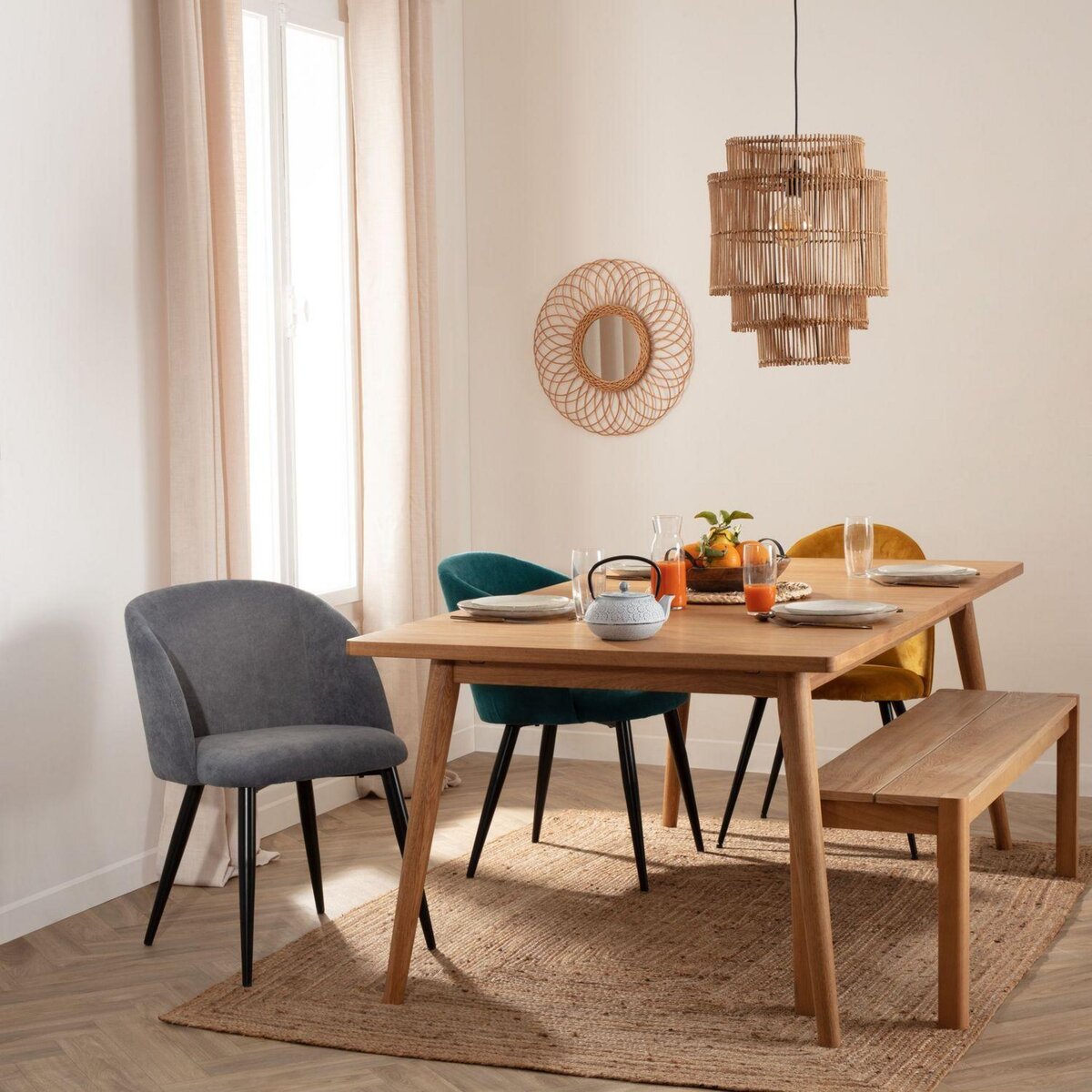 TOILINUX Lot de 4 chaises en velours côtelé CELESTE