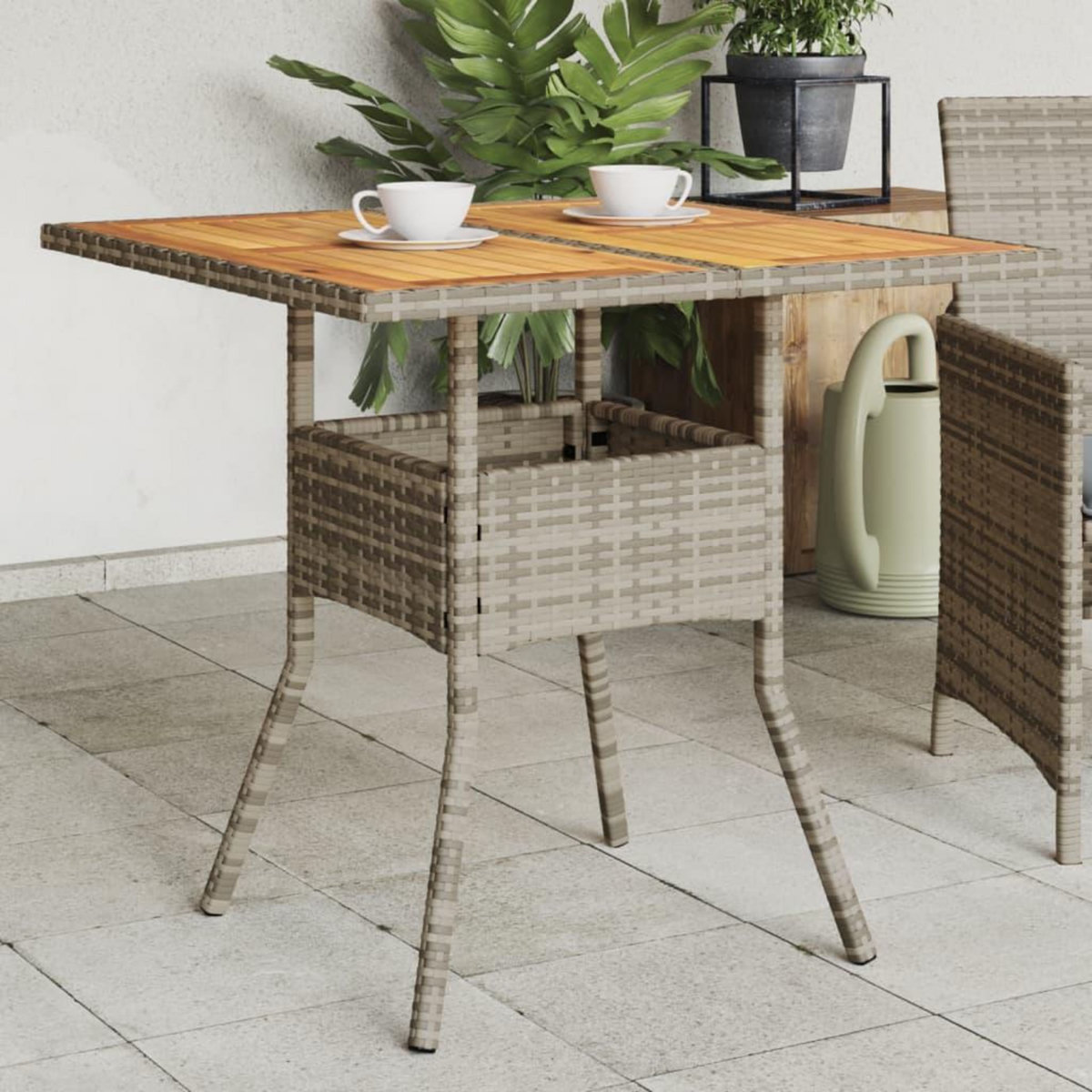 VIDAXL Table de jardin et dessus en bois d'acacia gris resine tressee
