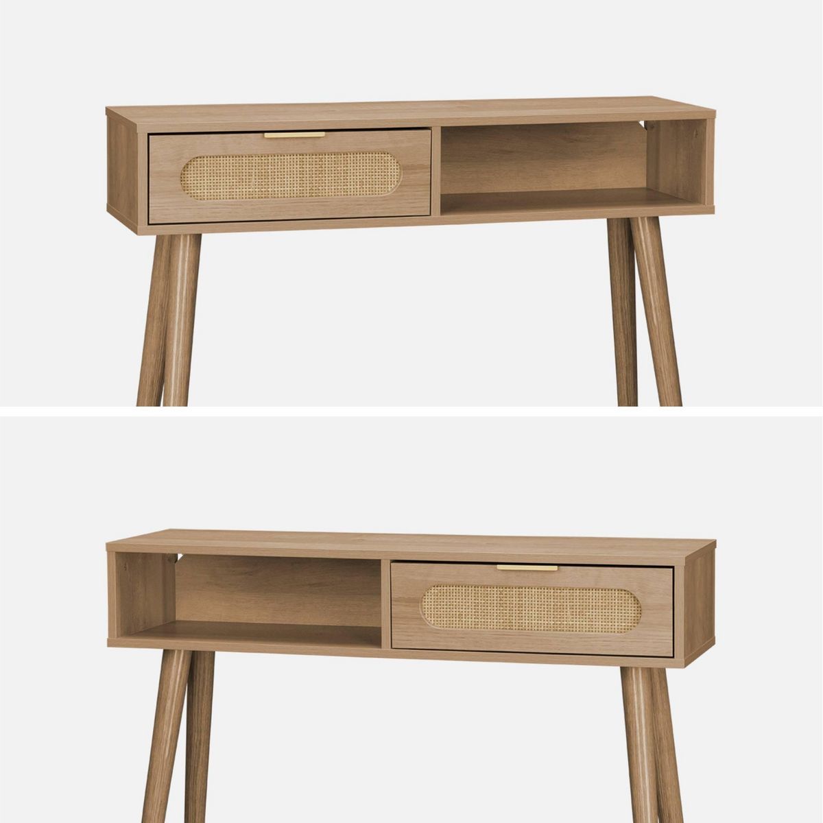 SWEEEK Console décor bois et cannage arrondi . Eva. 1 tiroir. 1 niche. pieds scandinaves. L 100 x l 29 x H 81cm
