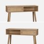 Voir la diapositive 5 : SWEEEK Console décor bois et cannage arrondi . Eva. 1 tiroir. 1 niche. pieds scandinaves. L 100 x l 29 x H 81cm