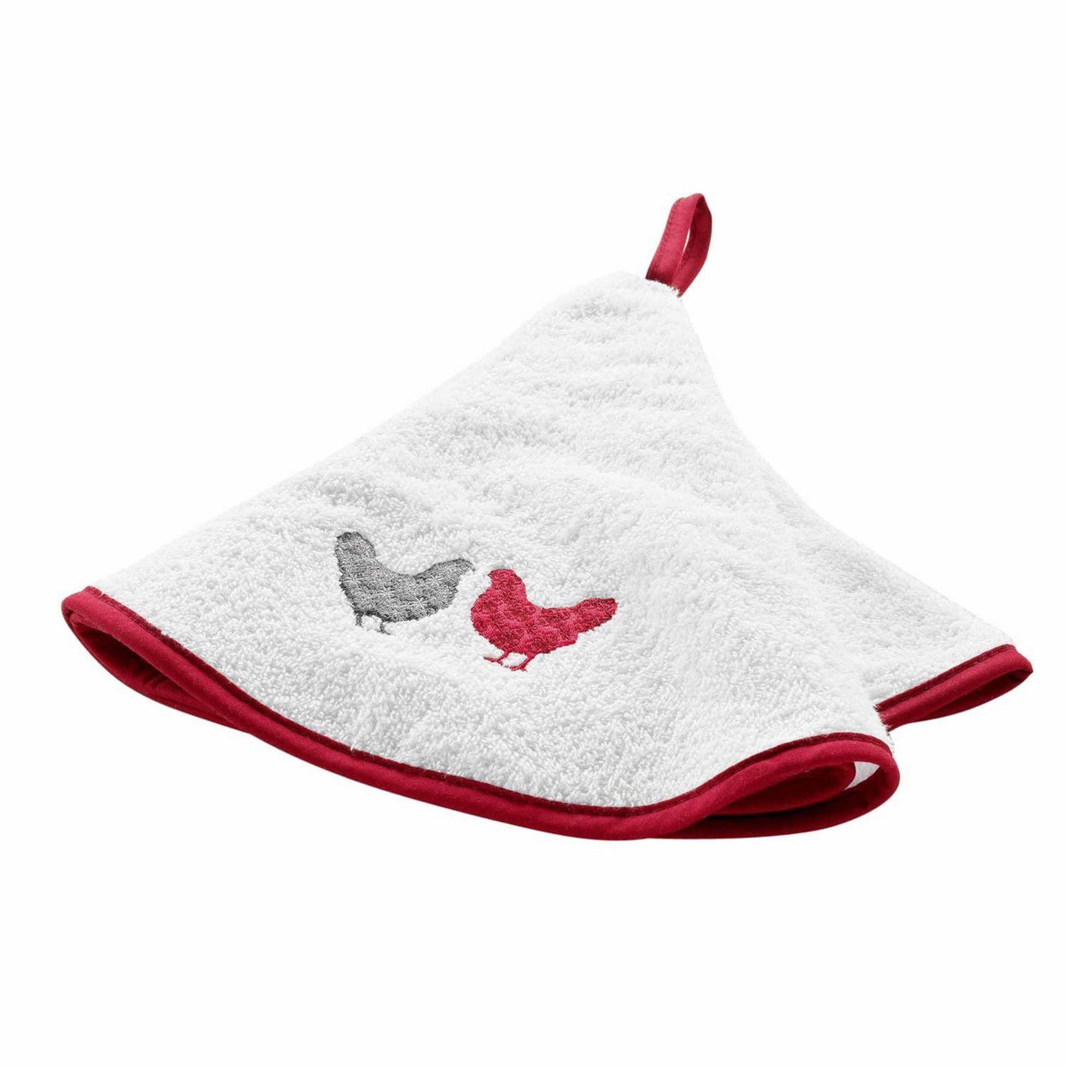 Douceur d'Intérieur Essuie-main rond Plumette - Blanc et rouge