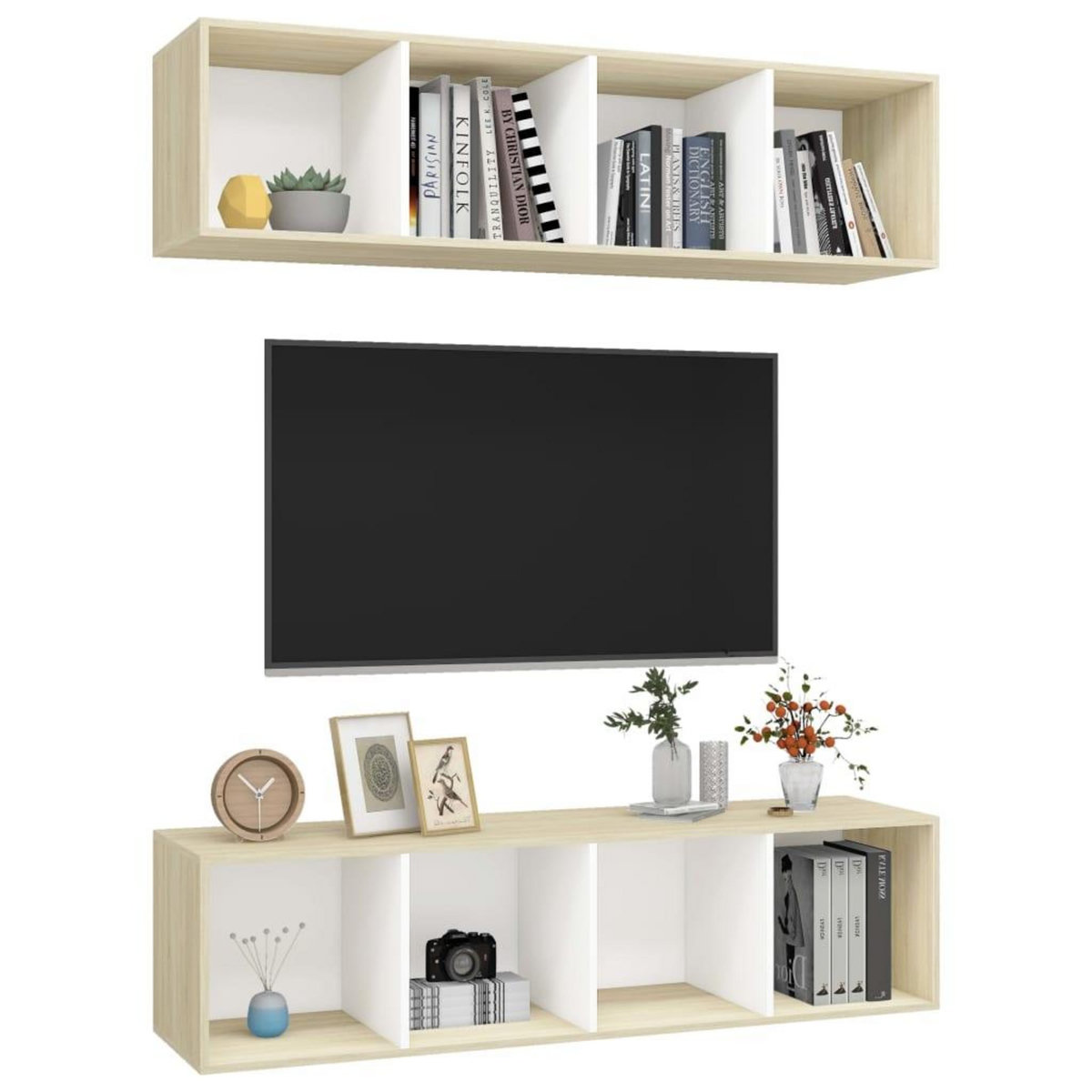 VIDAXL Meubles TV muraux 2 pcs Blanc et chene sonoma Bois d'ingenierie