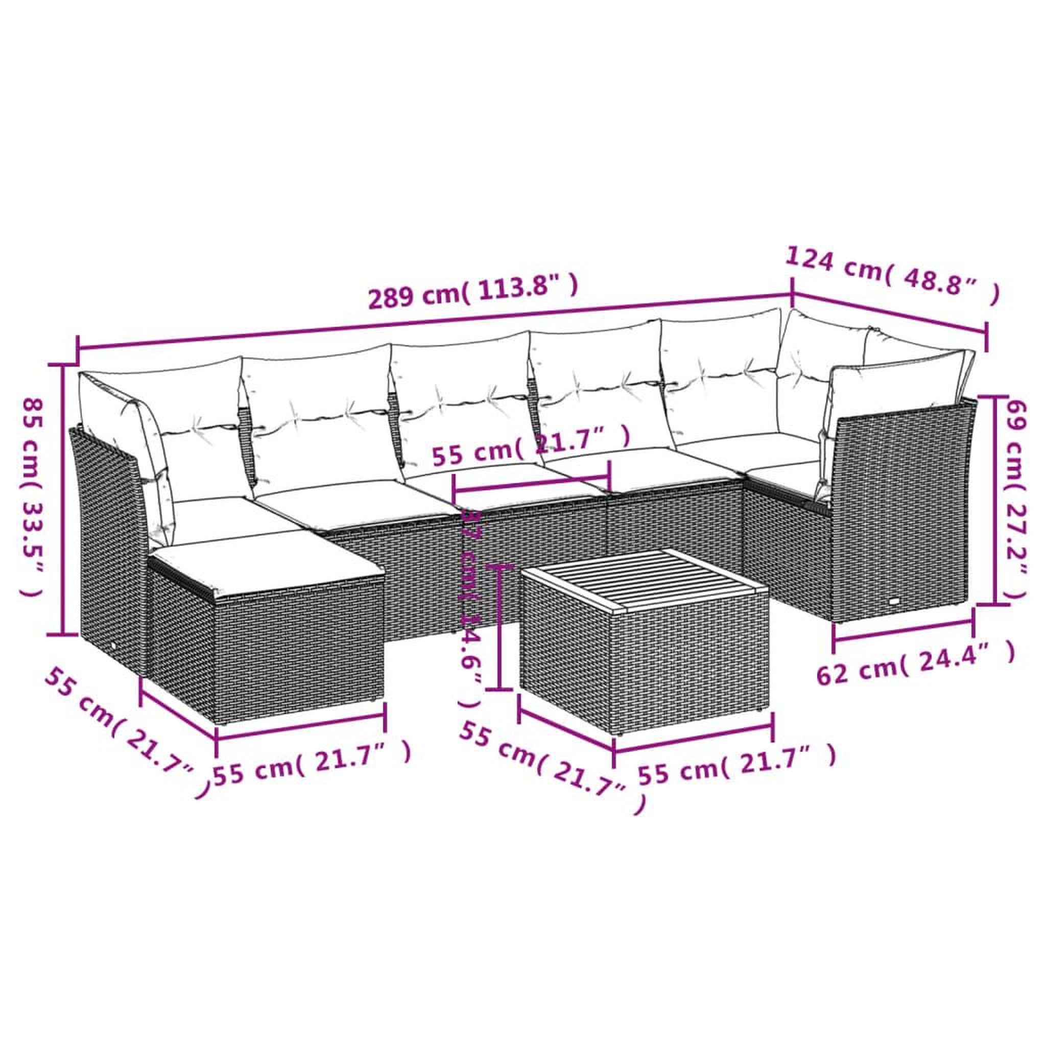 Voir la diapositive 3 : VIDAXL Salon de jardin 8 pcs avec coussins gris resine tressee