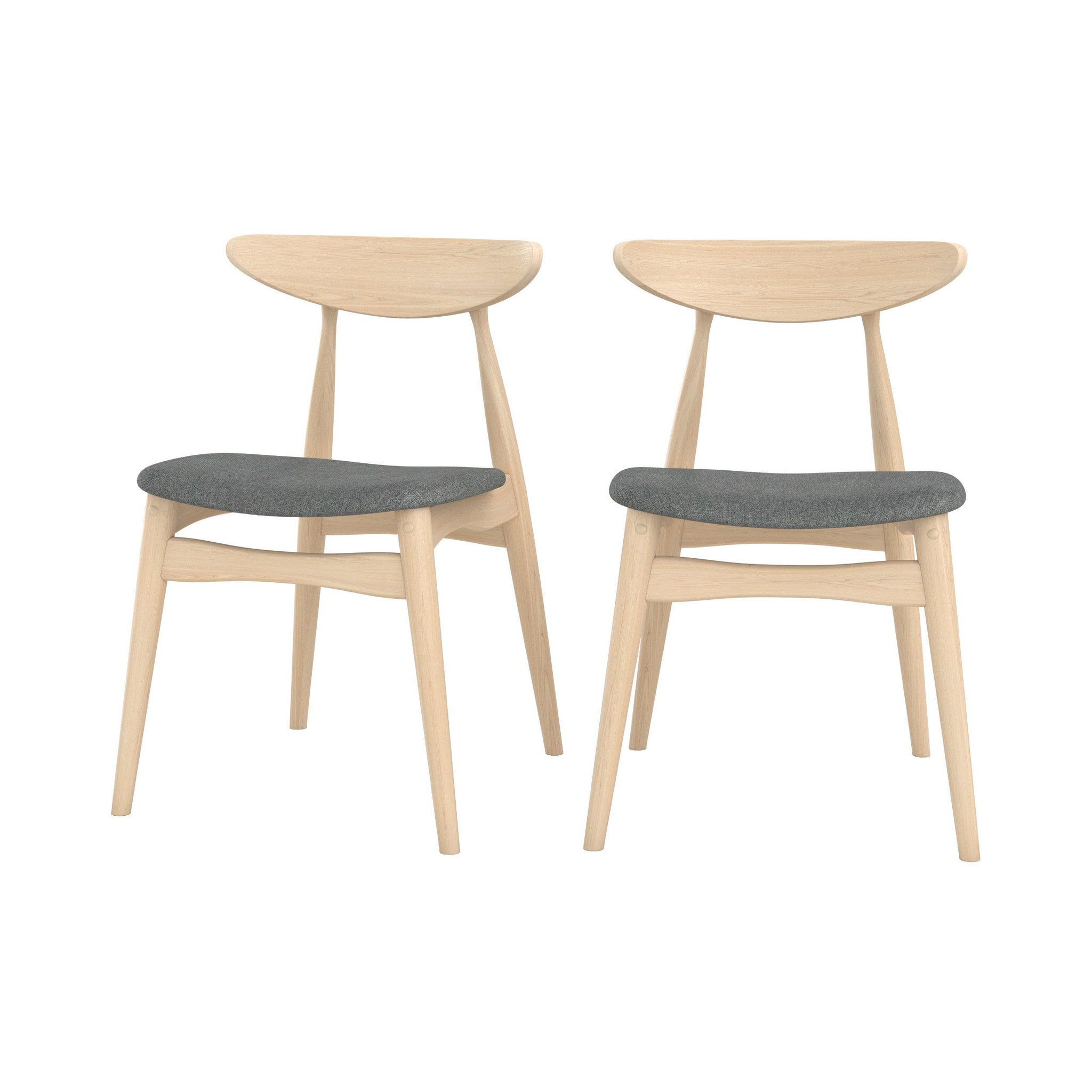 MAISON PAVANE Lot de 2 chaises en tissu gris et bois d'hévéa-josette