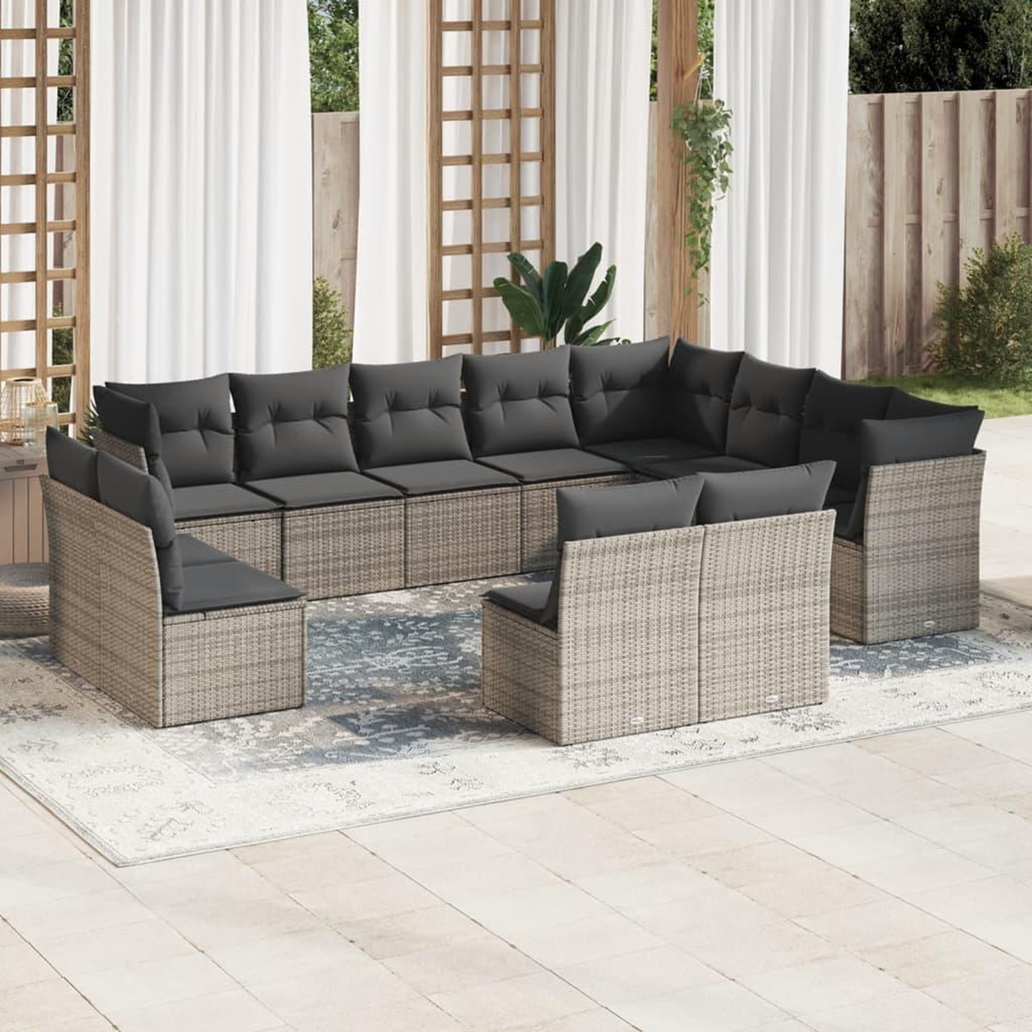 VIDAXL Salon de jardin avec coussins 12 pcs gris resine tressee