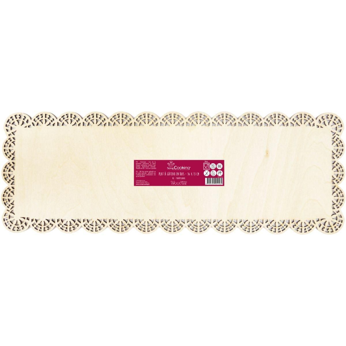 SCRAPCOOKING Support gâteau rectangle dentelle bois 36x13 cm