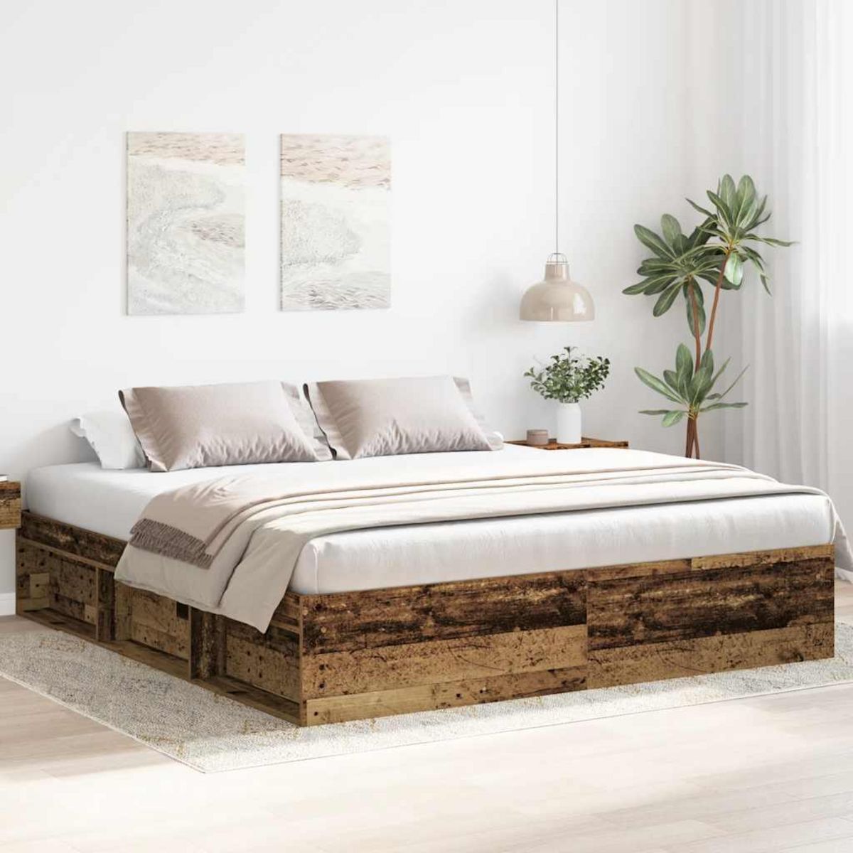VIDAXL Cadre de lit sans matelas vieux bois 200x200 cm bois ingenierie