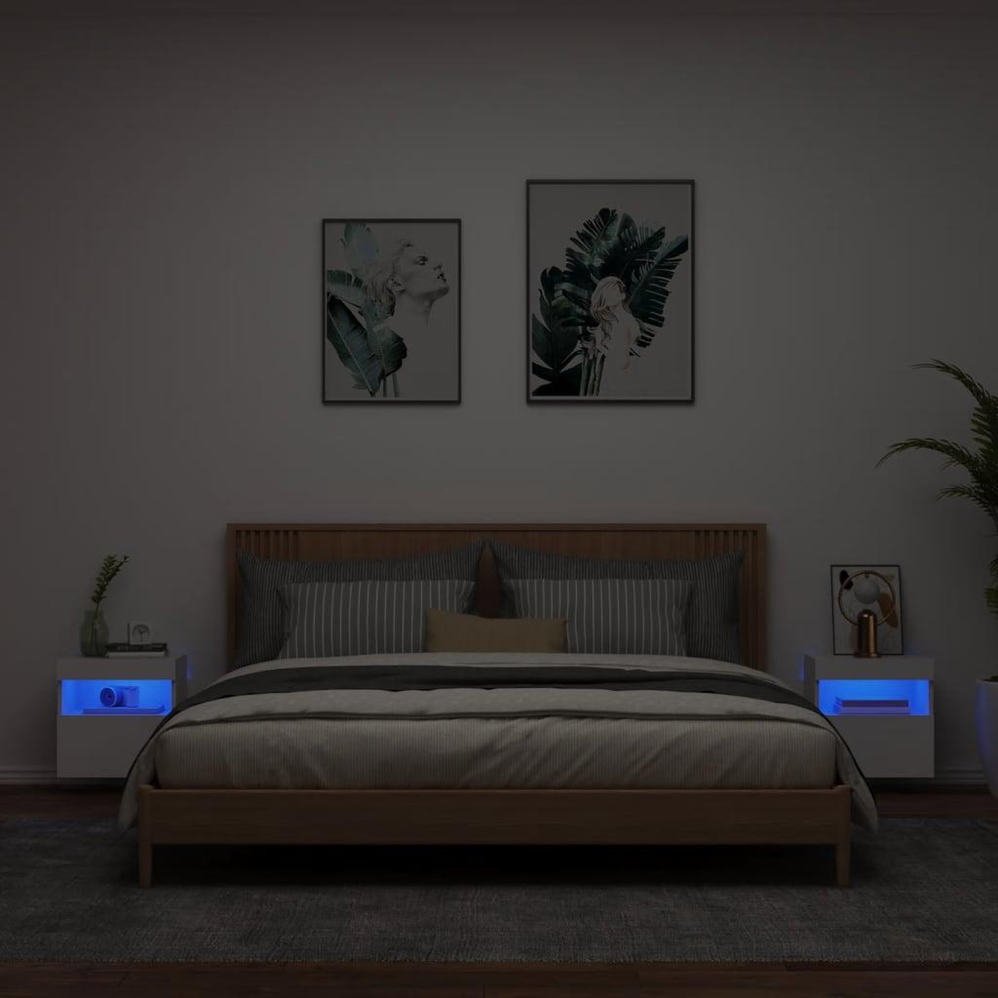 Voir la diapositive 3 : VIDAXL Meubles TV muraux avec lumieres LED 2 pcs blanc 40x30x40 cm