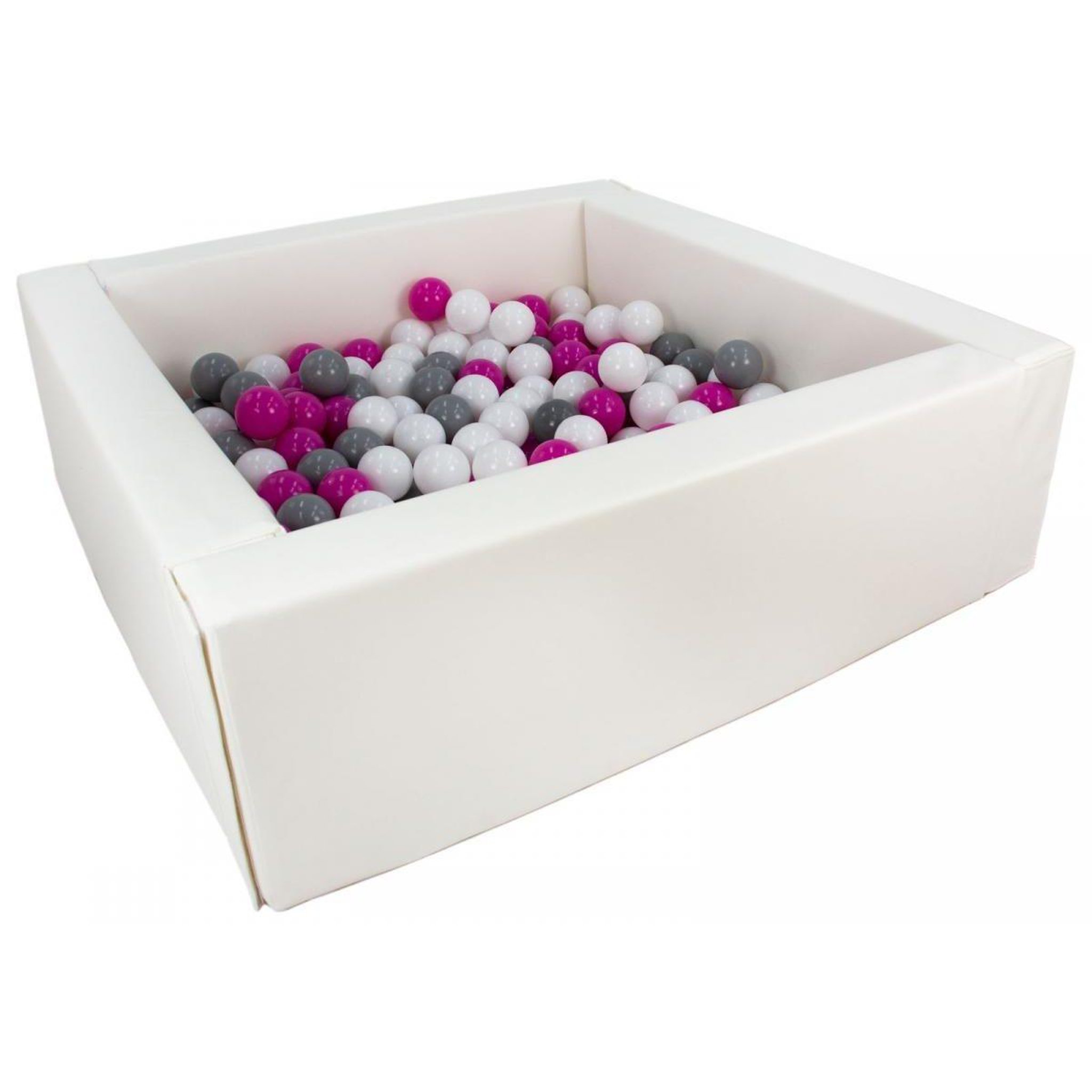 VELINDA Piscine à balles carrée avec 200 balles - blanc/blanc, rose, gris