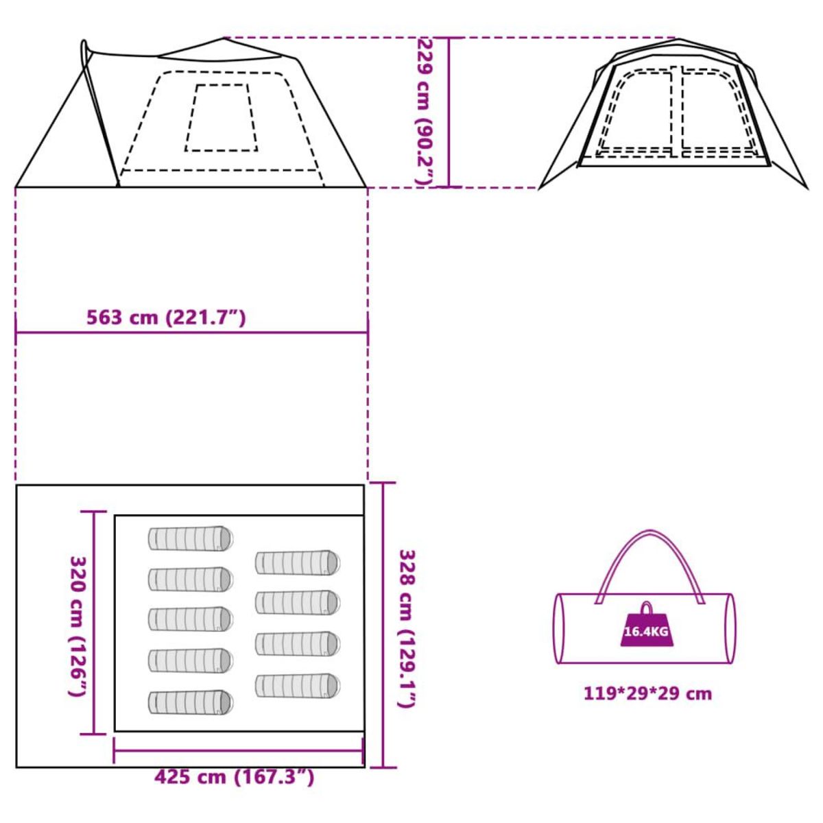 VIDAXL Tente familiale avec porche 9 personnes degagement rapide