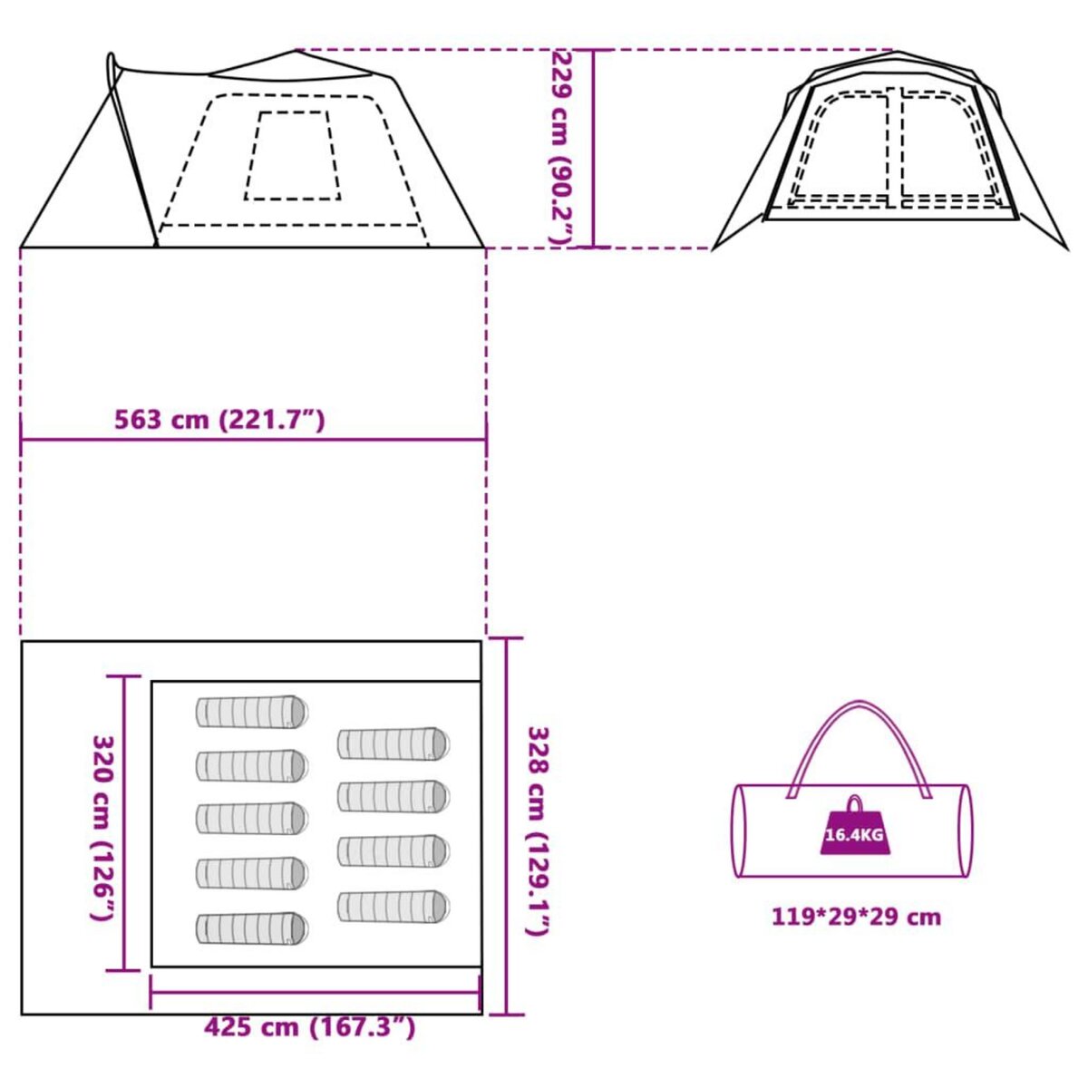 VIDAXL Tente familiale avec porche 9 personnes degagement rapide