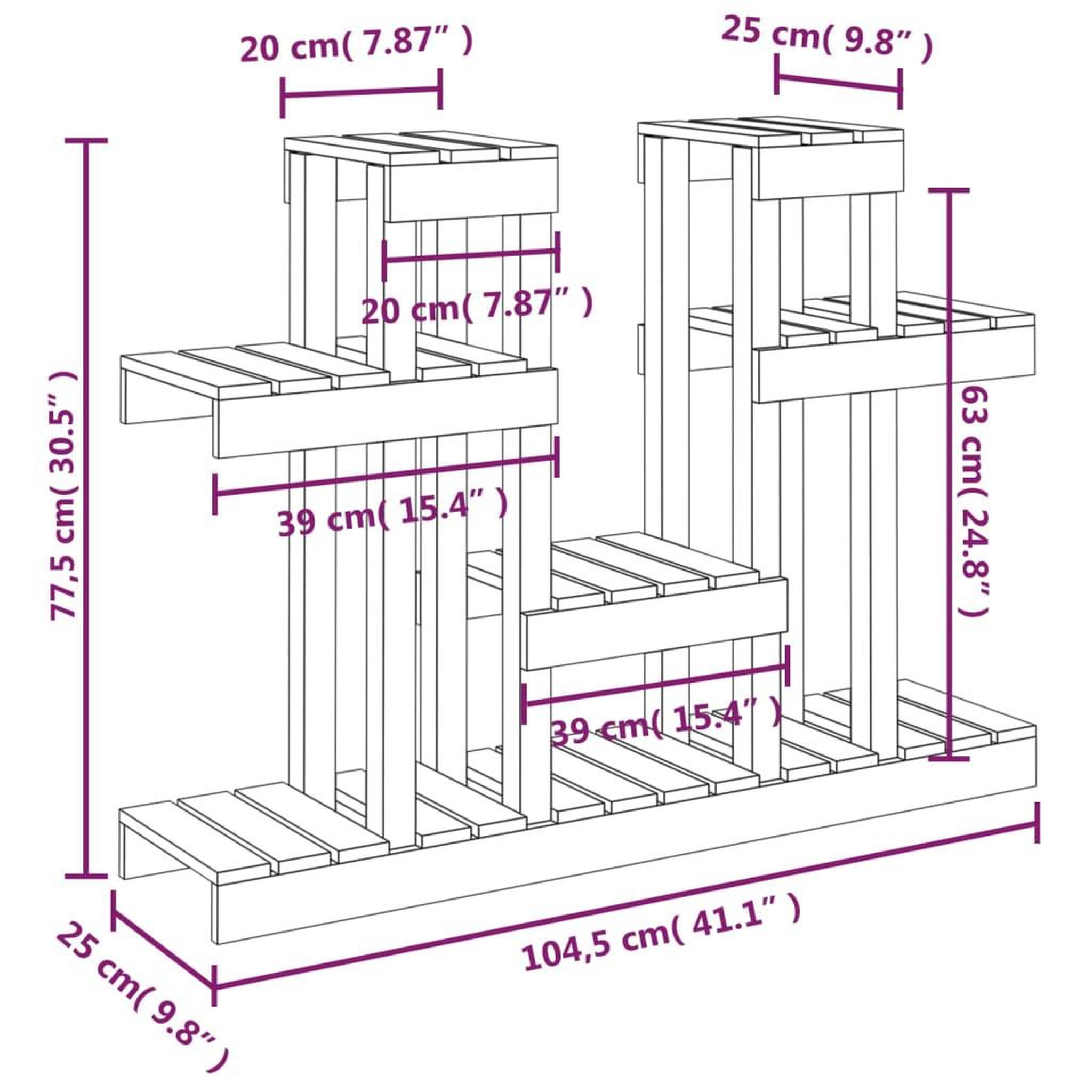 Voir la diapositive 6 : VIDAXL Support a plantes 104,5x25x77,5 cm Bois massif de pin