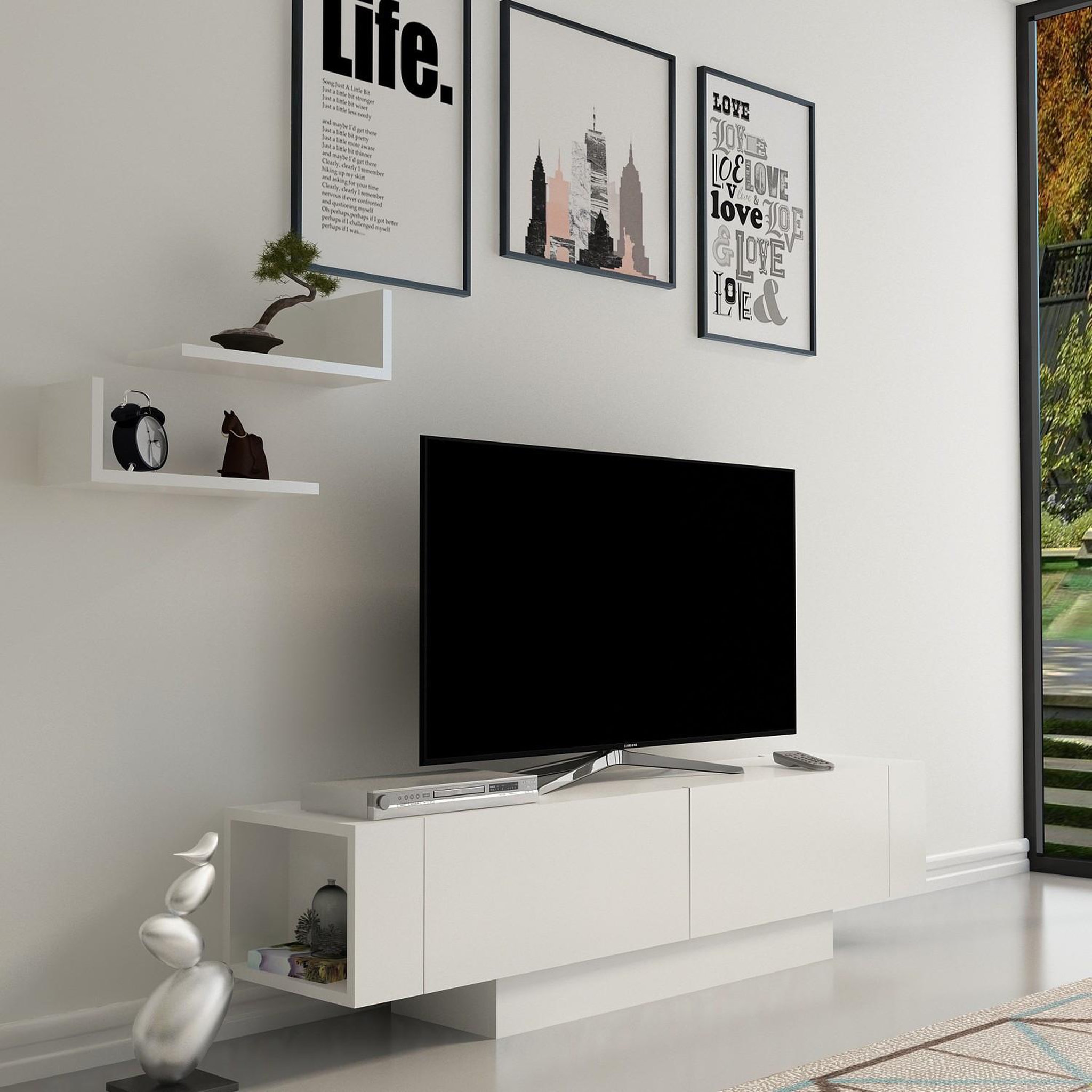 Voir la diapositive 2 : Habitat et Jardin Meuble tv en bois  matera  - 150 x 31 x 41 cm - blanc