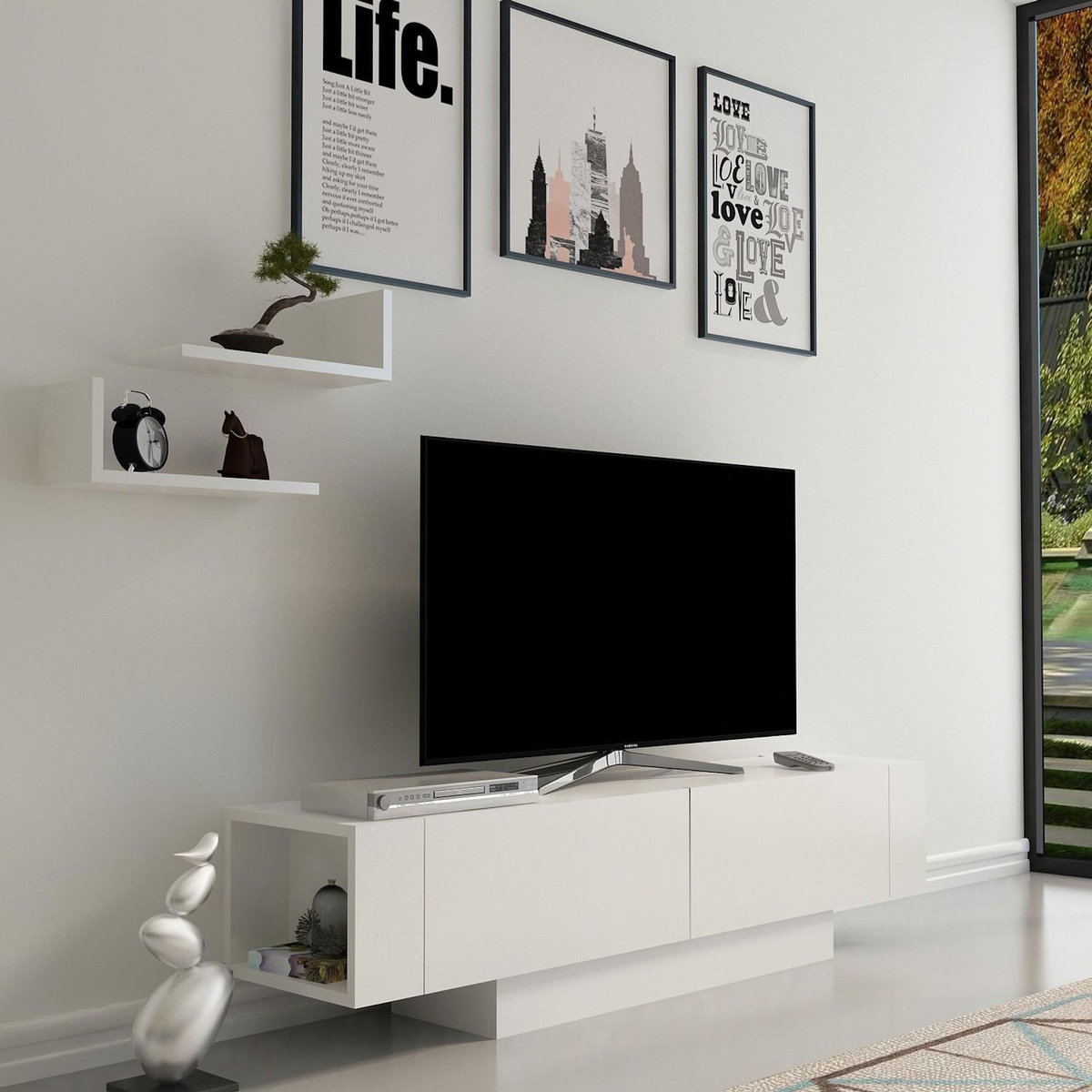 Habitat et Jardin Meuble TV en bois  Matera  - 150 x 31 x 41 cm - Blanc