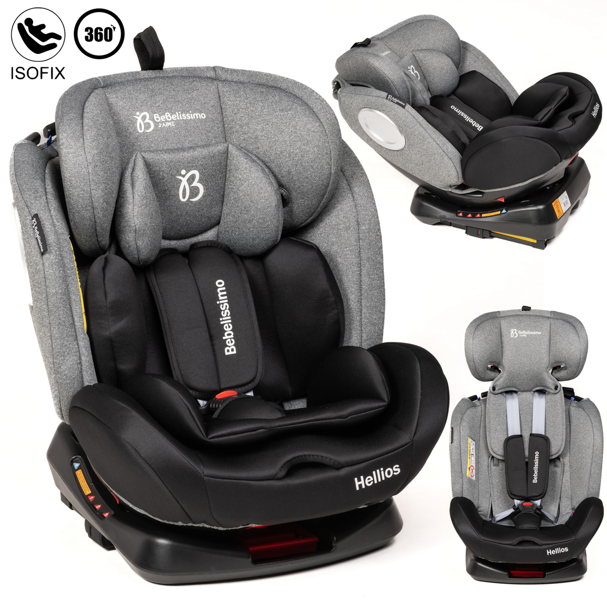 BEBELISSIMO BEBELISSIMO - Siège auto Isofix - pivotant 360 ° - groupe 0+/1/2/3 - (0-36kg) - Hellios - gris / noir