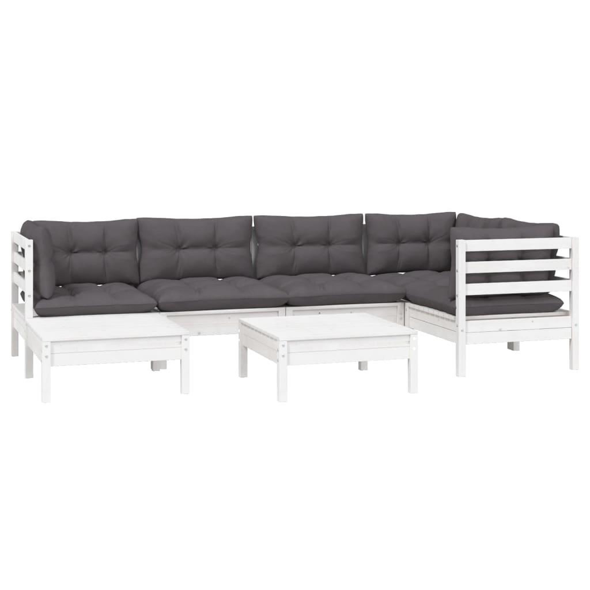 Voir la diapositive 3 : VIDAXL Salon de jardin 7 pcs avec coussins blanc bois de pin massif