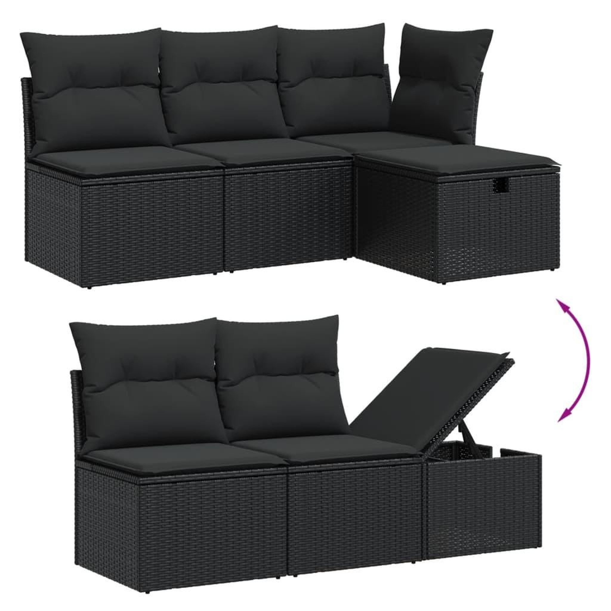 Voir la diapositive 3 : VIDAXL Salon de jardin 5 pcs avec coussins noir resine tressee