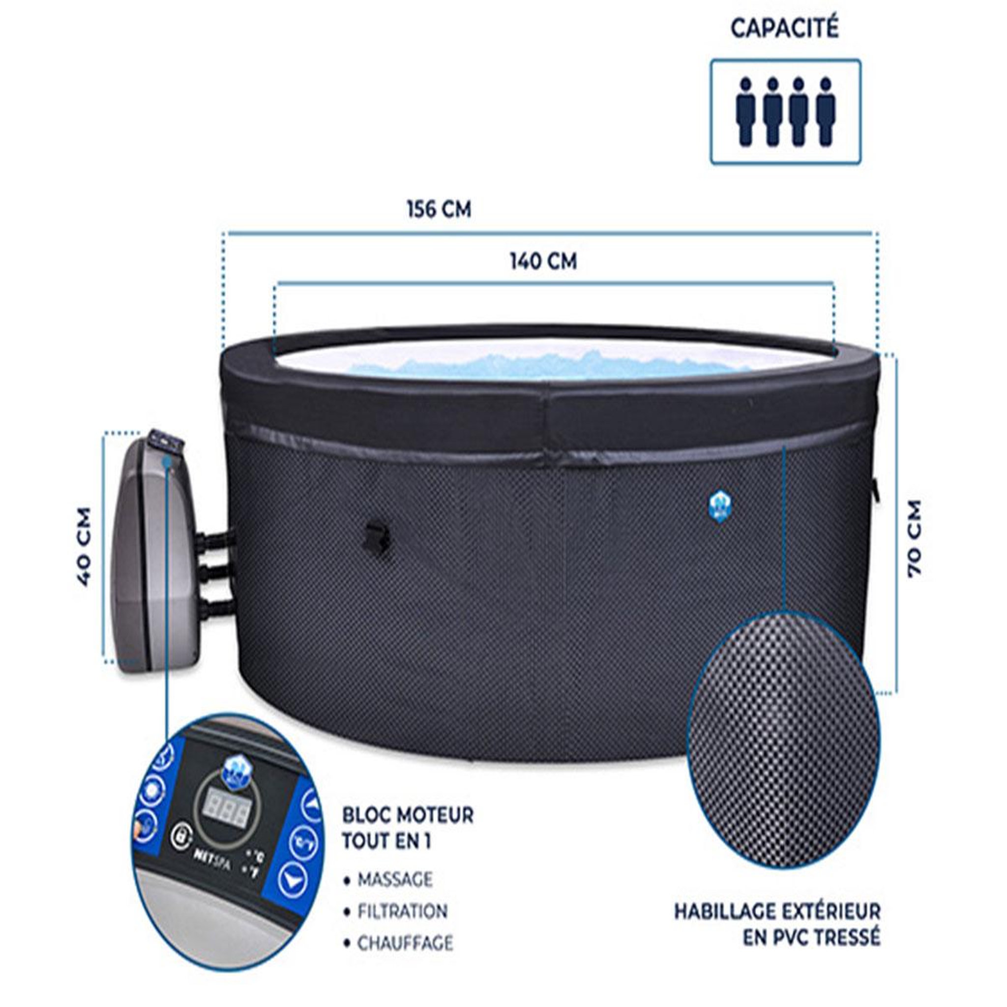 Voir la diapositive 4 : Netspa Spa portable semi-rigide Vita rond Bulles 4 places - Netspa