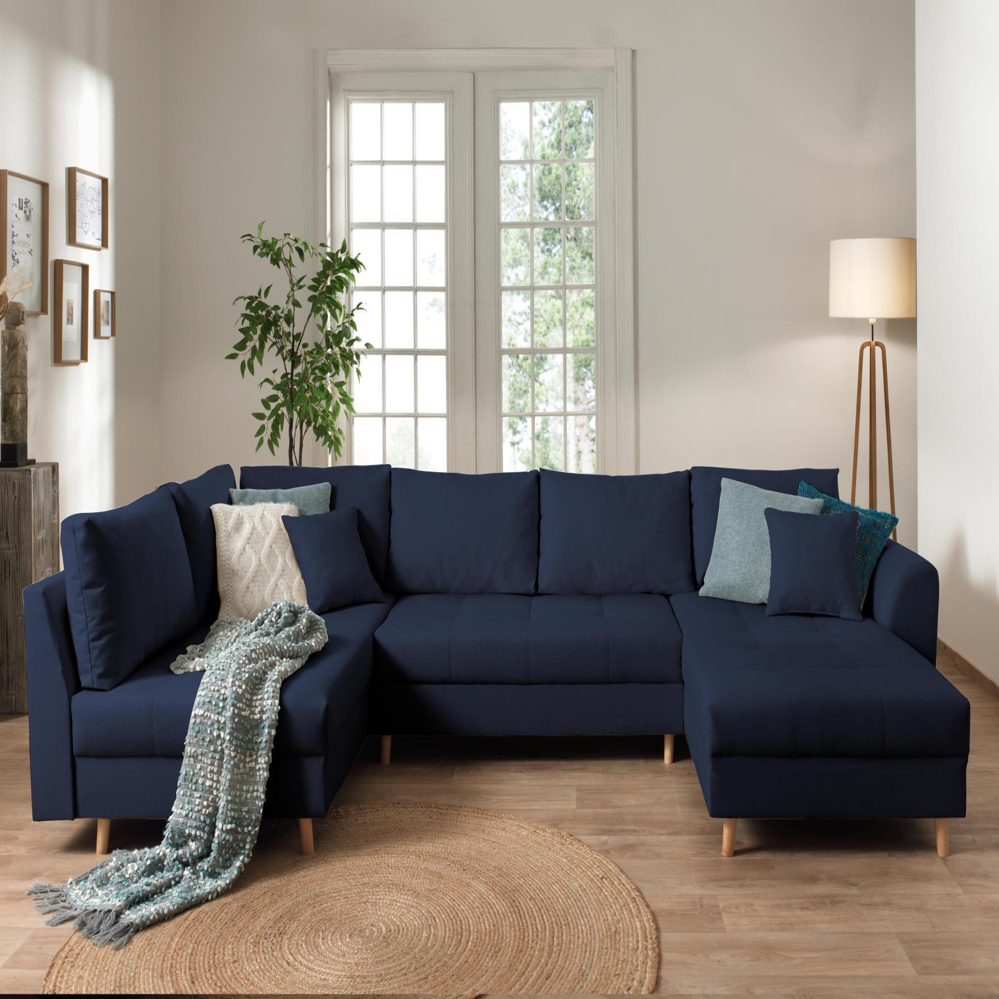 Voir la diapositive 2 : LISA DESIGN Rune - canapé panoramique avec pouf d'appoint - 7 places - style scandinave - gauche