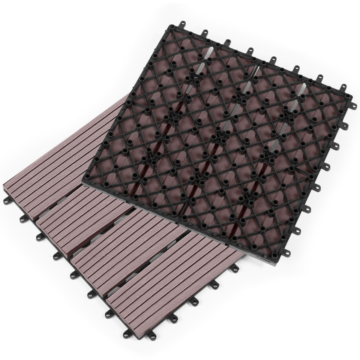 ID MARKET Lot de 5 dalles de terrasse WODHY clipsables bois composite taupe 30 x 30 cm