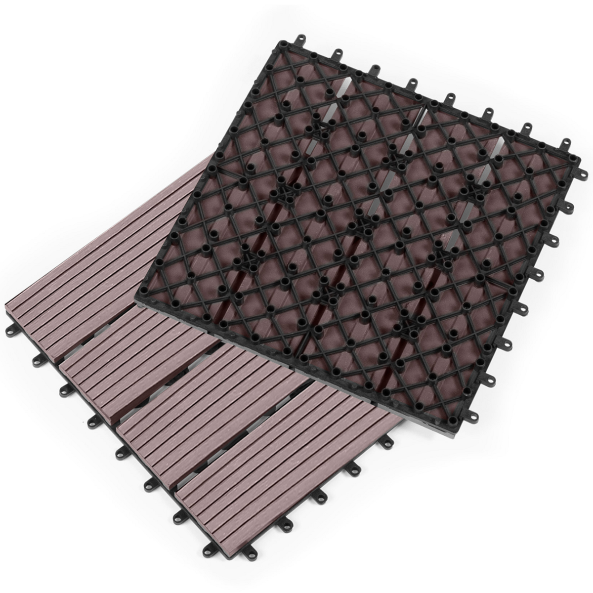 ID MARKET Lot de 5 dalles de terrasse WODHY clipsables bois composite taupe 30 x 30 cm