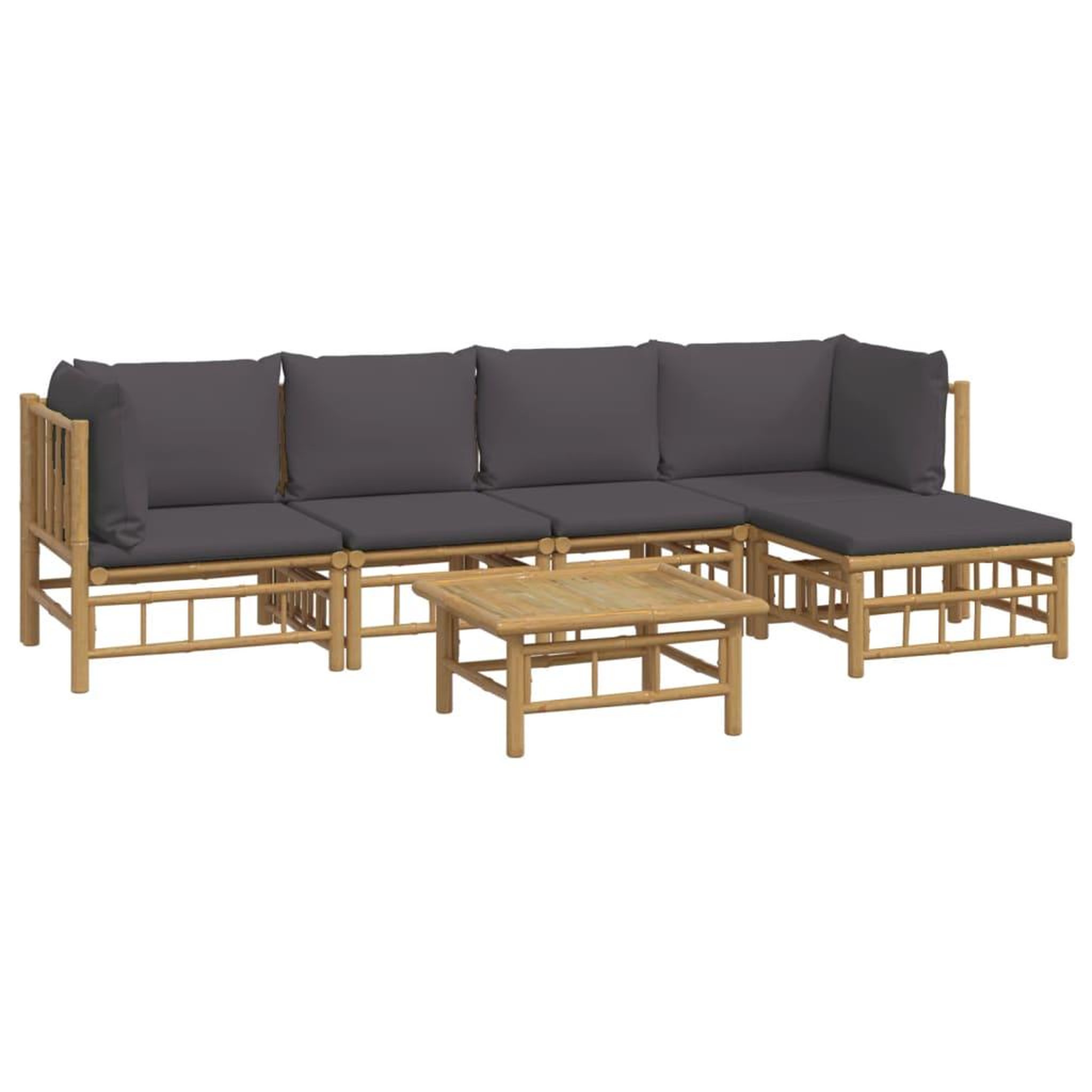 Voir la diapositive 3 : VIDAXL Salon de jardin 6 pcs avec coussins gris fonce bambou