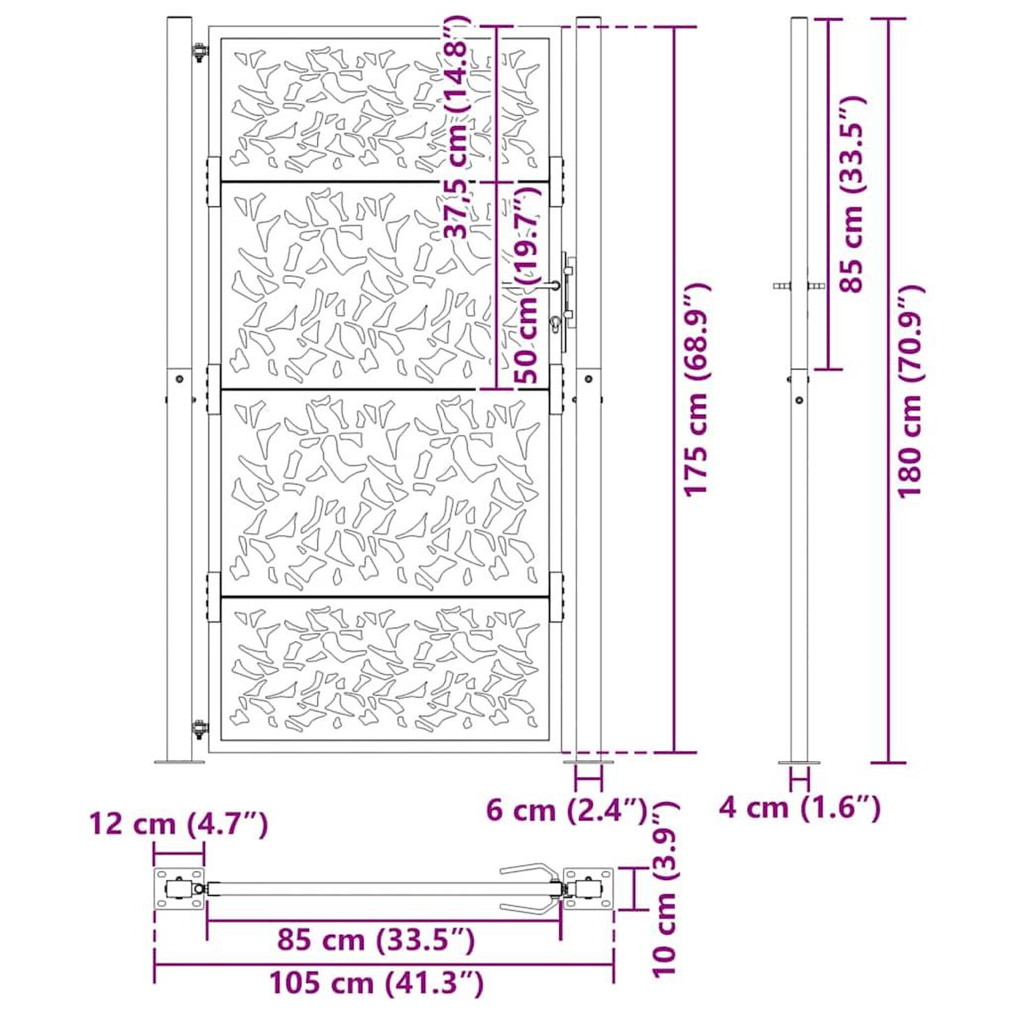 Voir la diapositive 6 : VIDAXL Porte de jardin acier resistant aux intemperies design feuilles