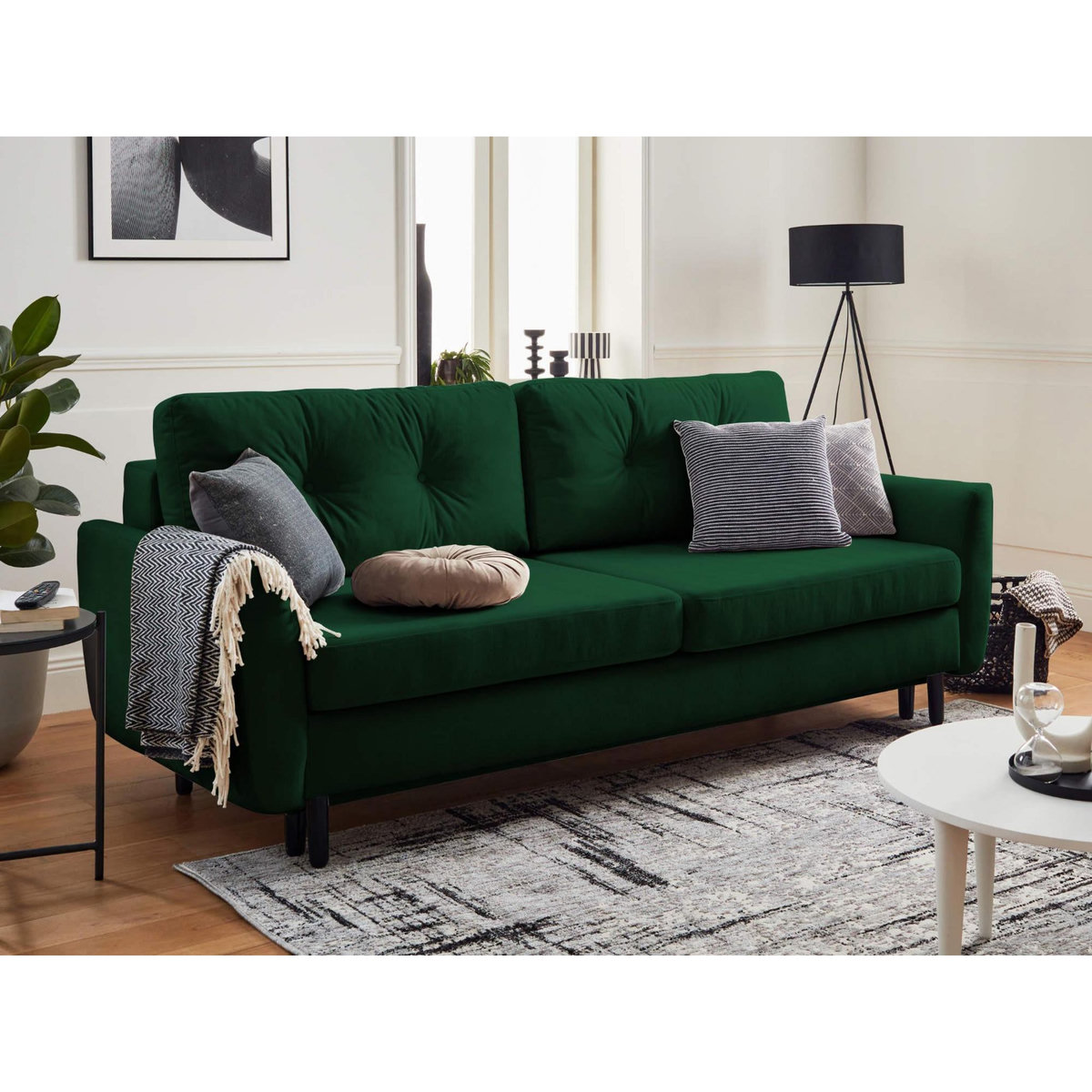 LISA DESIGN Nils - canapé droit 3 places convertible - avec coffre de rangement - velours