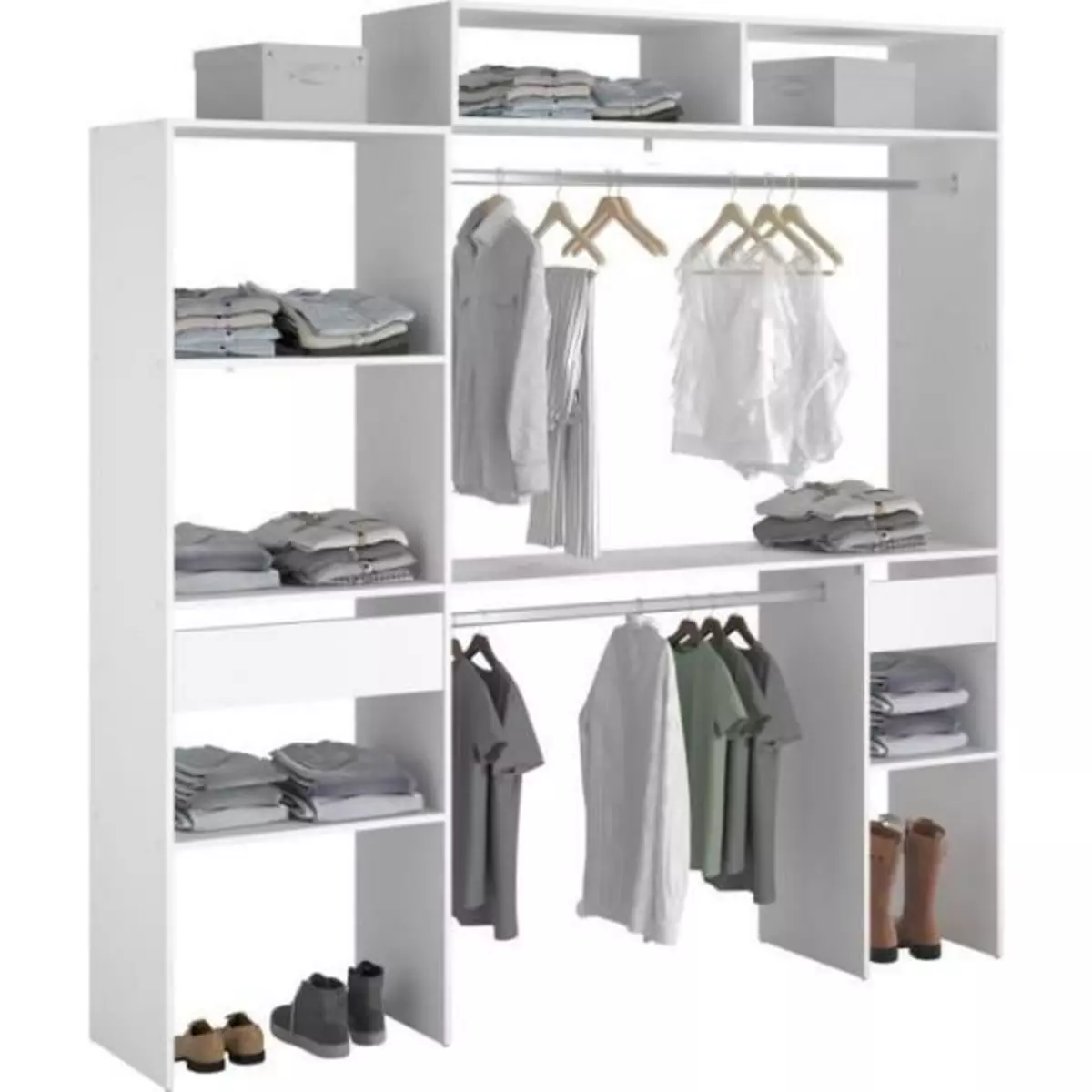 MARKET24 Dressing Kit dressing extensible ARTIC EKIPA - Décor mélaminé blanc - 2 penderies + 2 tiroirs + 1 surmeuble - L198 x P40 x H202 cm